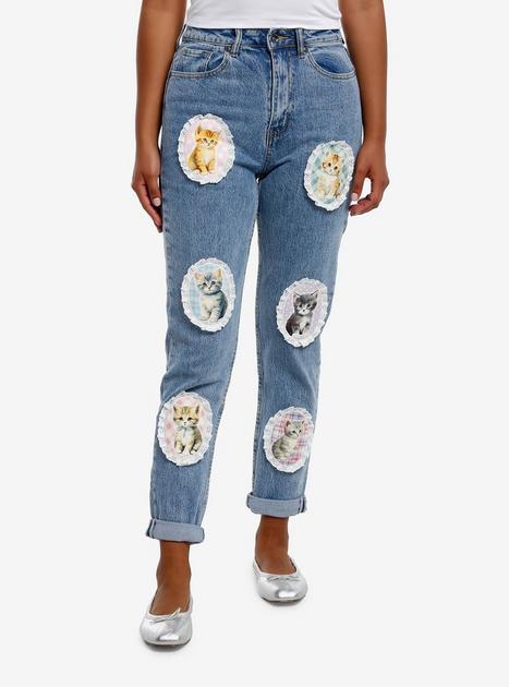 Sweet Society Cat Portrait Bow Mom Jeans | Hot Topic