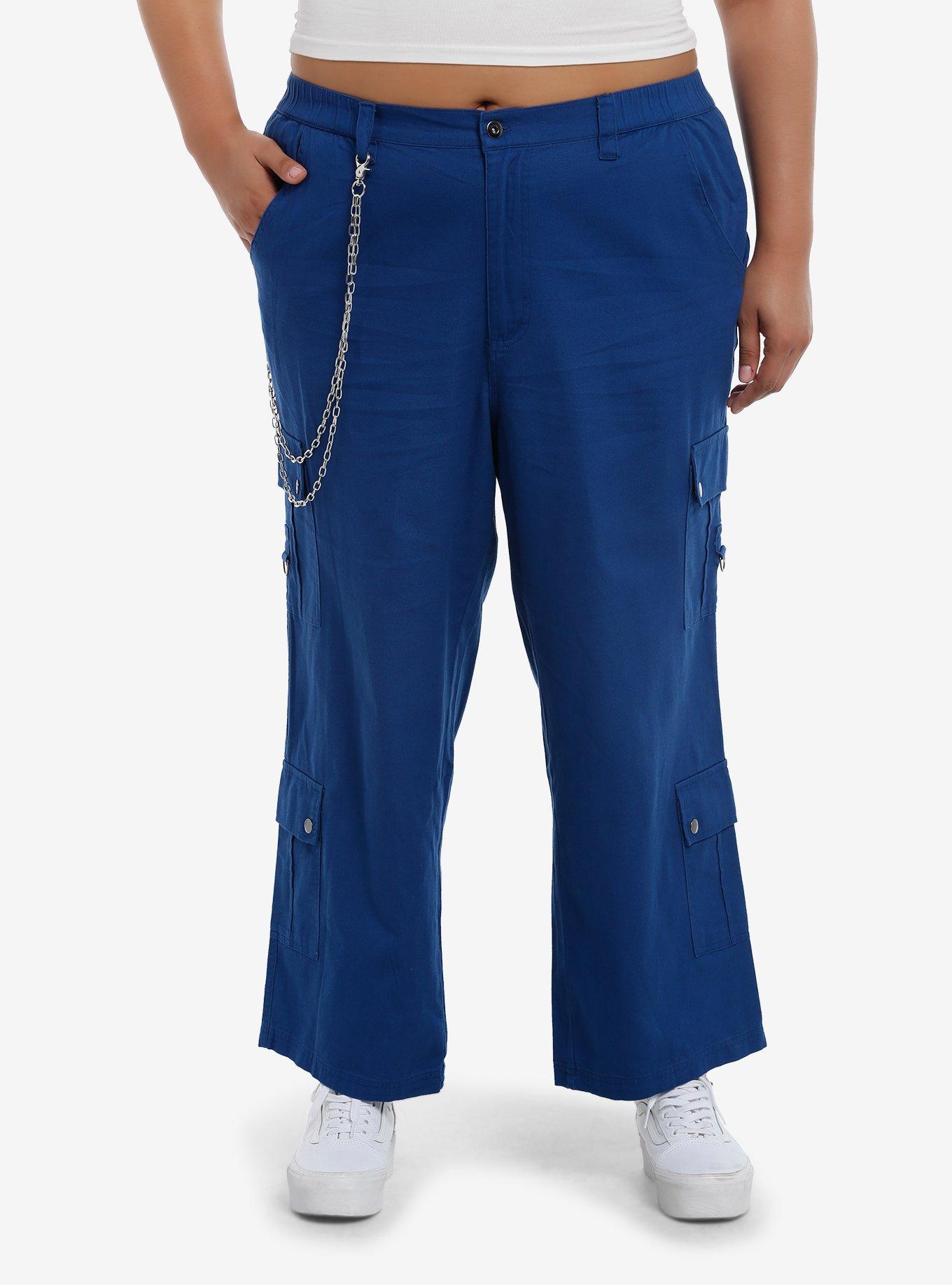 Blue Side Chain Cargo Skater Pants Plus Size, , hi-res