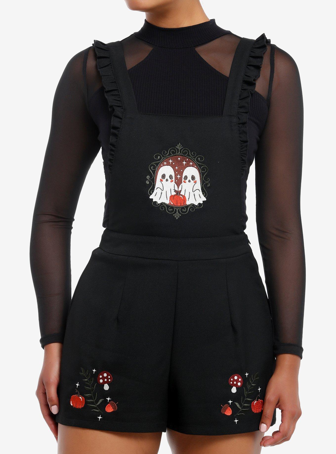 Thorn & Fable Ghost Mushroom Embroidered Shortalls, , hi-res