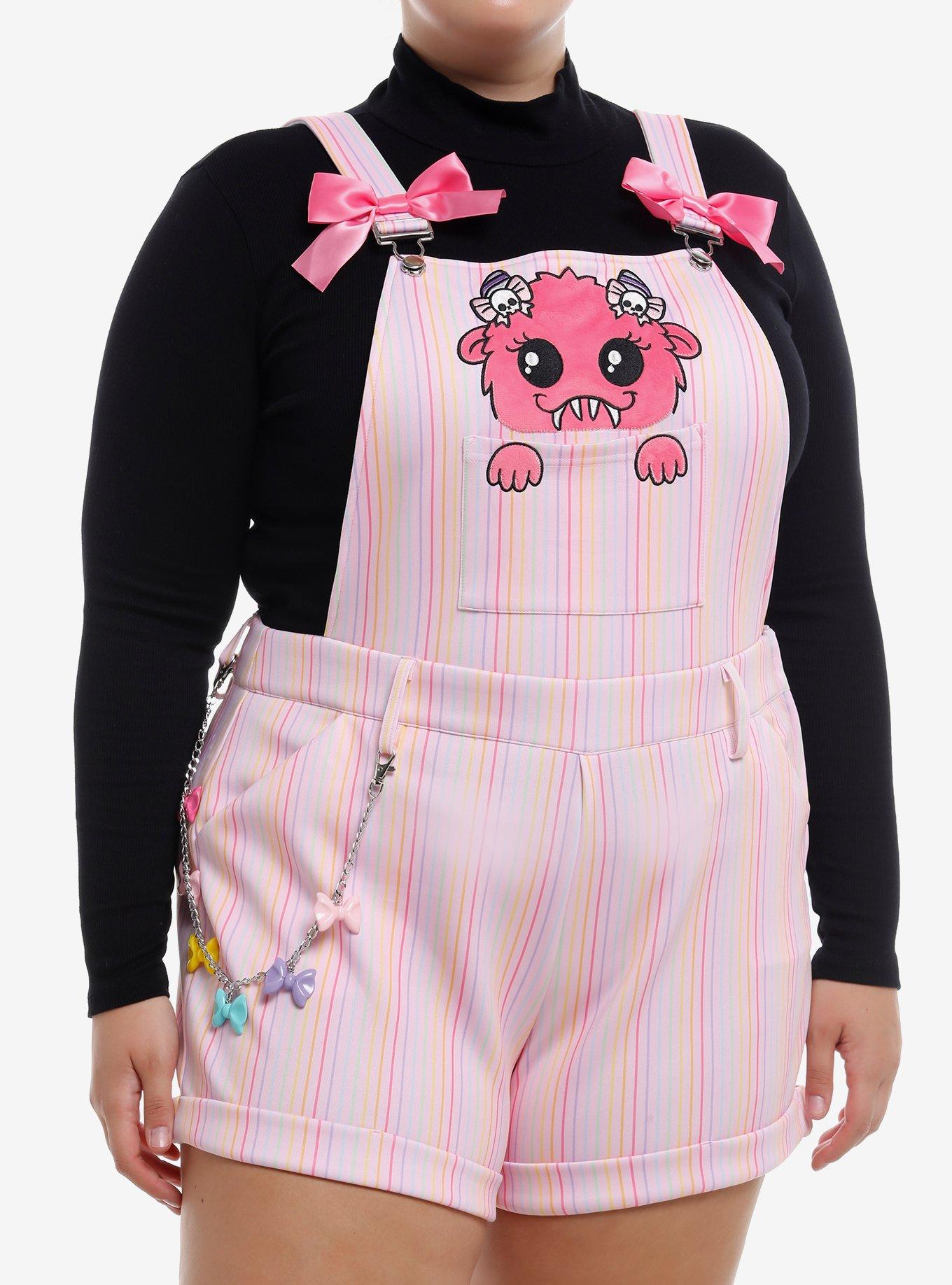 Sweet Society Monster Pastel Stripe Bow Shortalls With Chain Plus