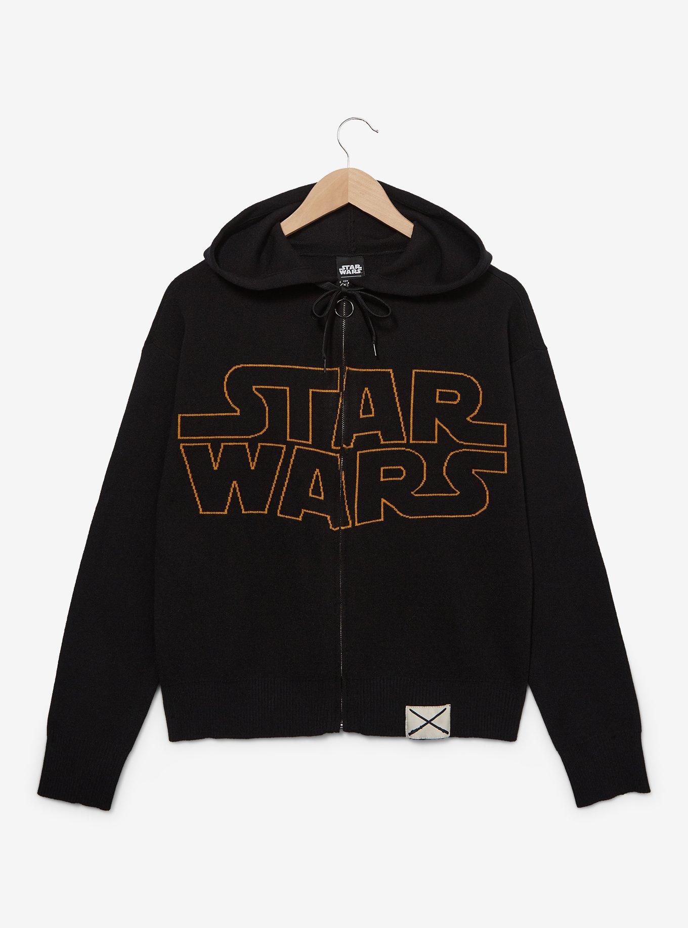 Star Wars Title Logo Women's Plus Size Knit Zip Hoodie — BoxLunch Exclusive, BLACK, hi-res