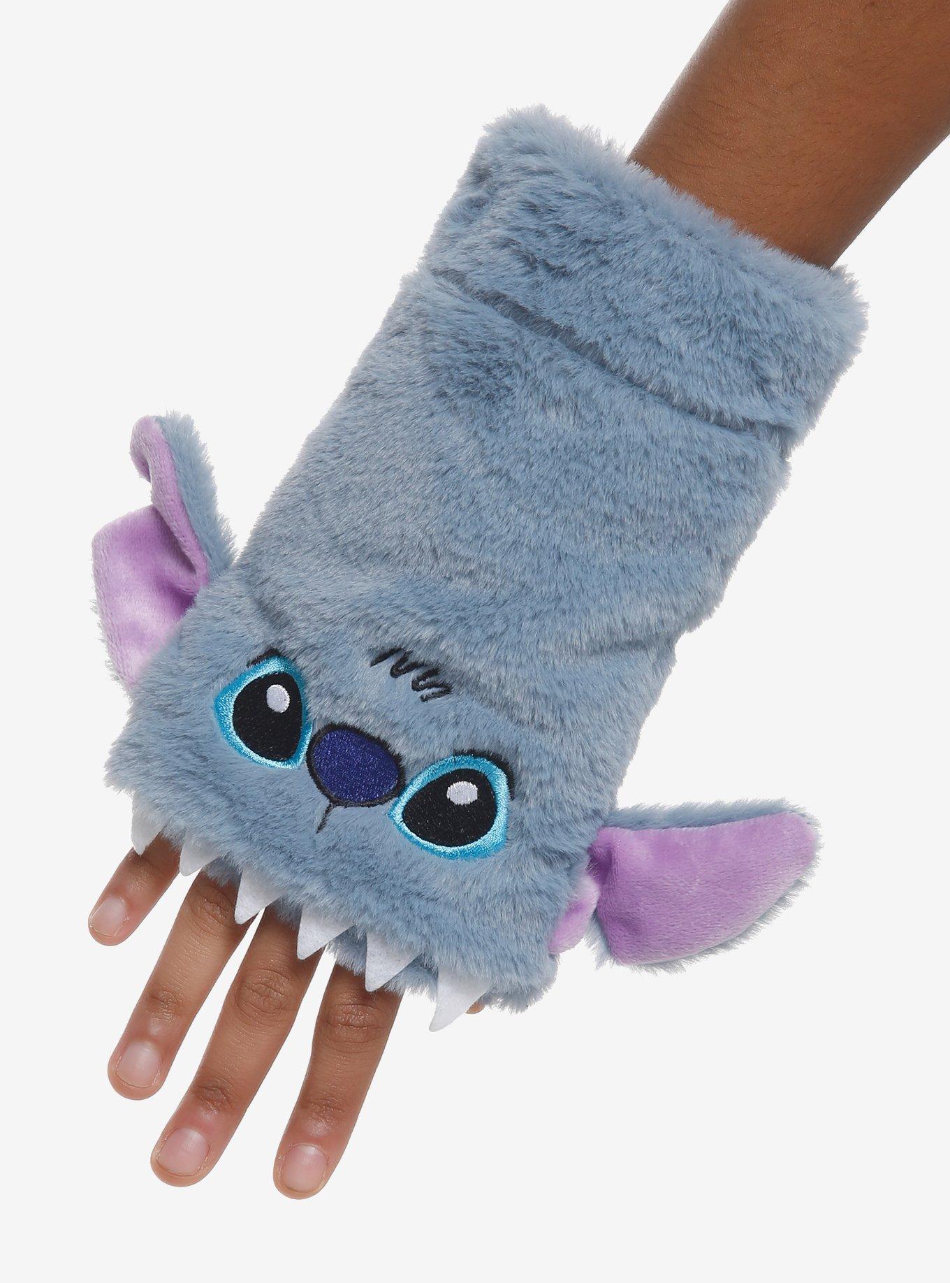 Stitch Biting Fuzzy Fingerless Gloves, , hi-res