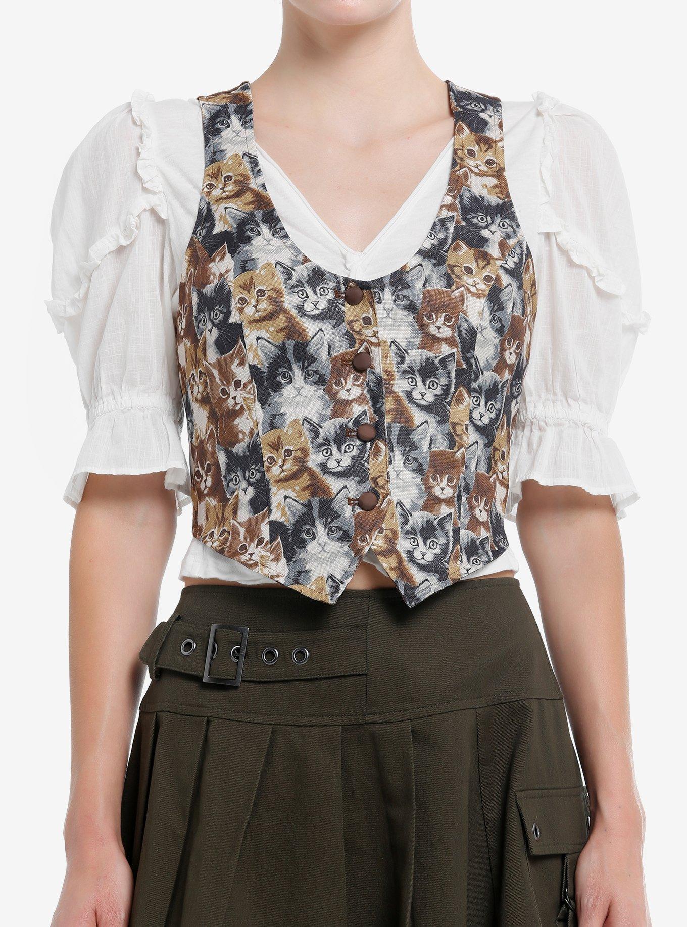 Thorn & Fable Cats Tapestry Girls Vest, GREY, hi-res