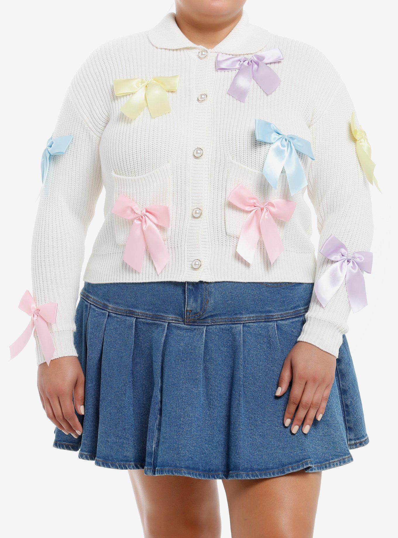 Sweet Society Pastel Bow Pearl Button Girls Cardigan Plus Size, , hi-res