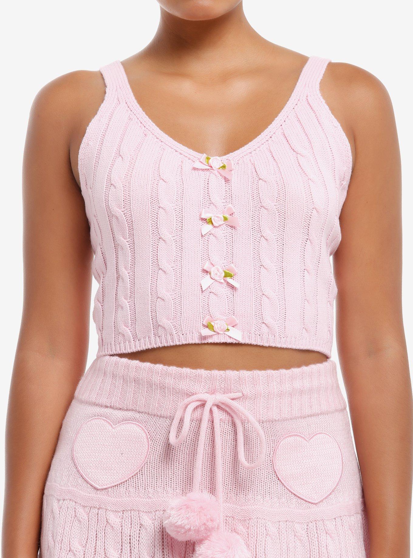 Sweet Society Pastel Pink Cable Knit Girls Cami, , hi-res