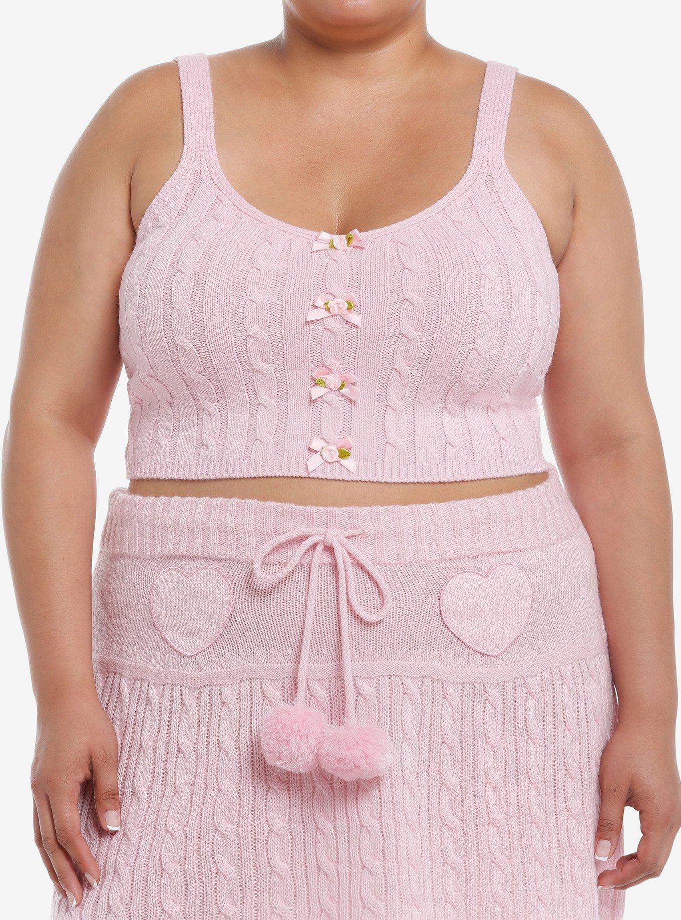 Sweet Society Pastel Pink Cable Knit Girls Cami Plus Size, PINK, hi-res