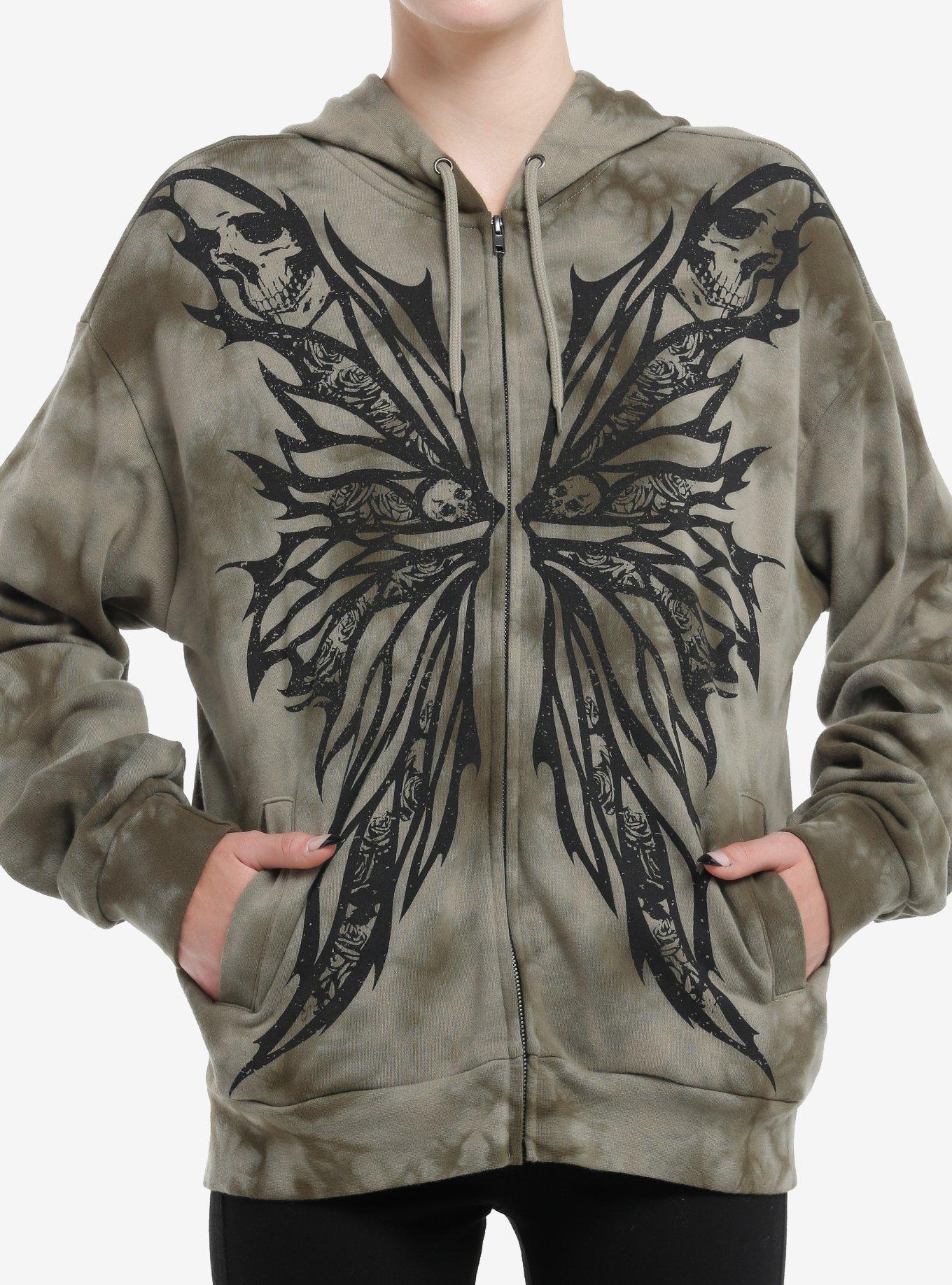 Thorn & Fable Skeleton Fairy Wings Tie-Dye Girls Hoodie, , hi-res