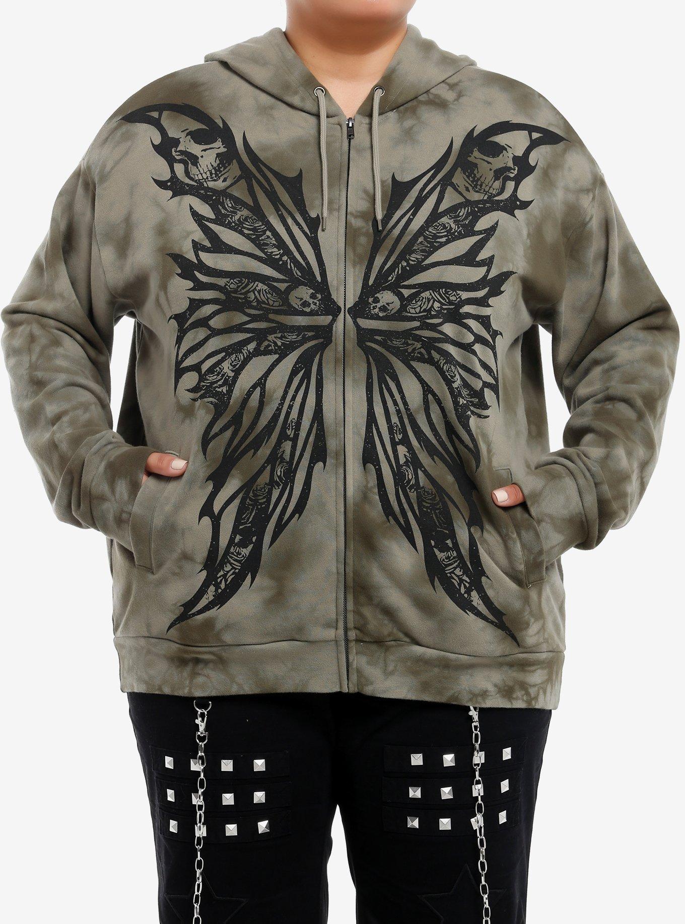 Thorn & Fable Skeleton Fairy Wings Tie-Dye Girls Zip-Up Hoodie Plus Size, , hi-res