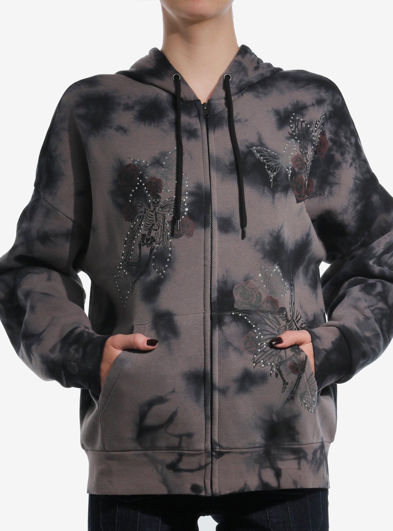 Thorn & Fable Skeleton Fairy Rhinestone Tie-Dye Girls Hoodie