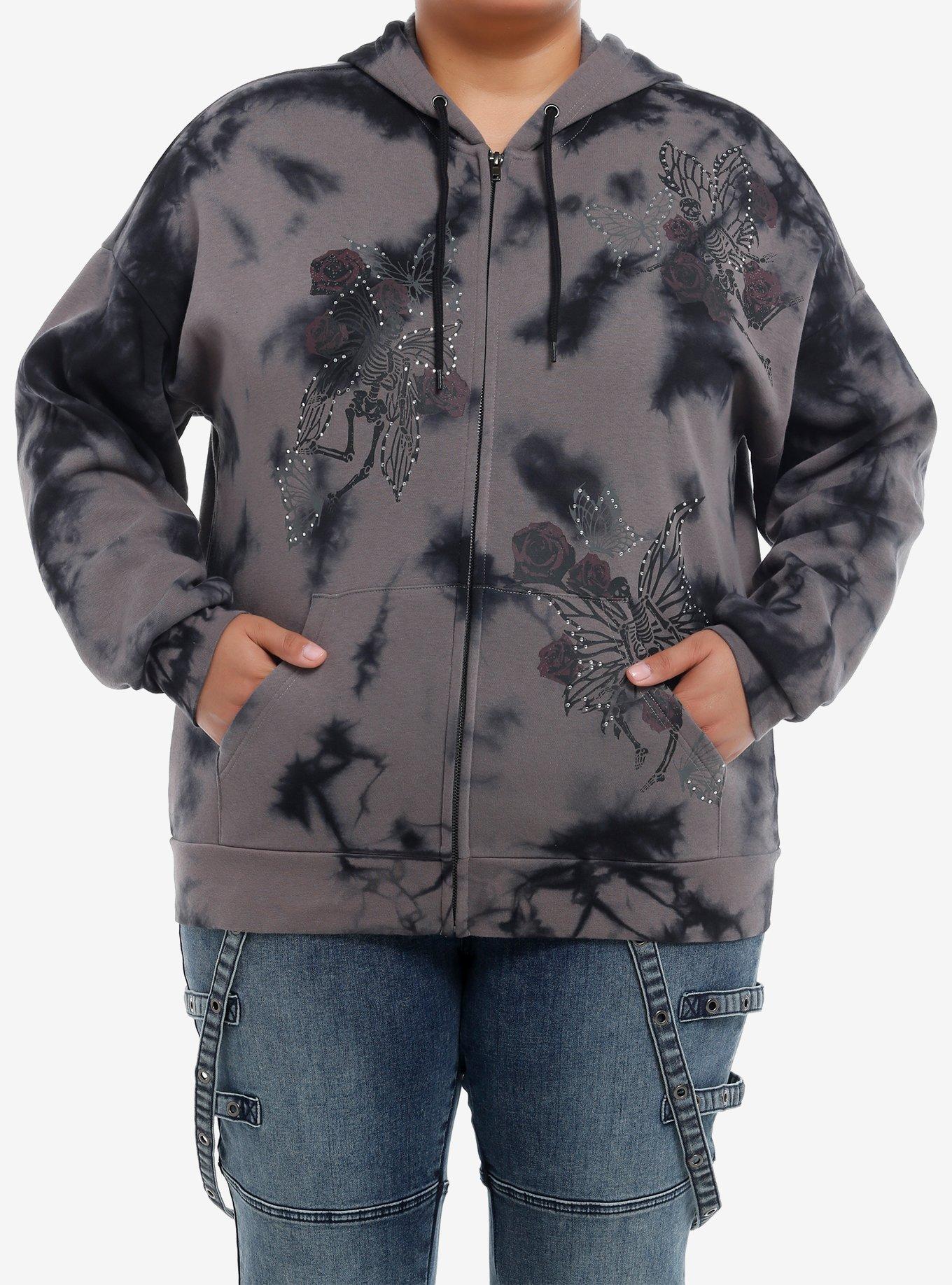 Thorn & Fable Skeleton Fairy Rhinestone Tie-Dye Girls Hoodie Plus Size, , hi-res