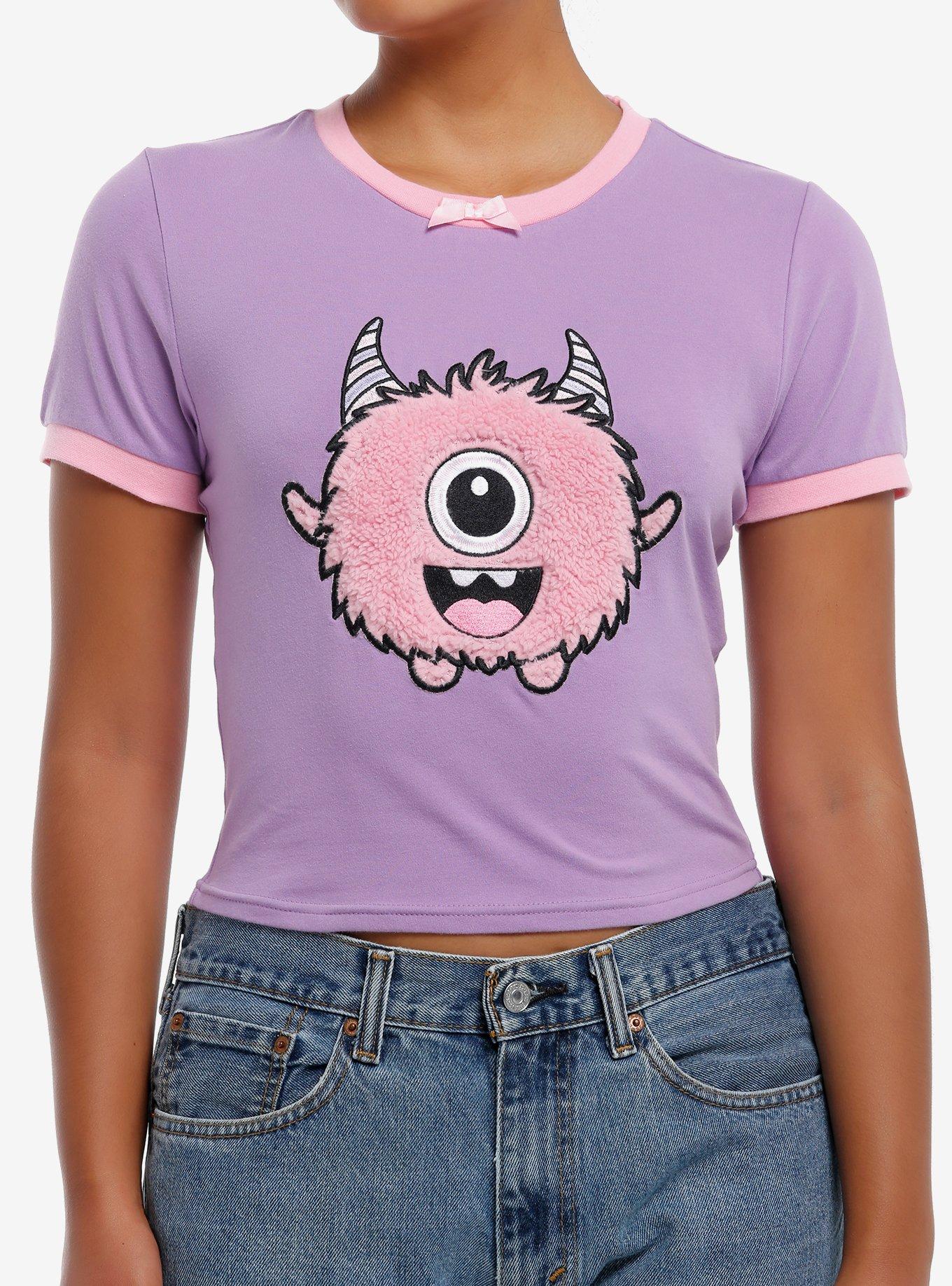 Sweet Society Fuzzy Monster Girls Ringer Baby T-Shirt, PINK, hi-res