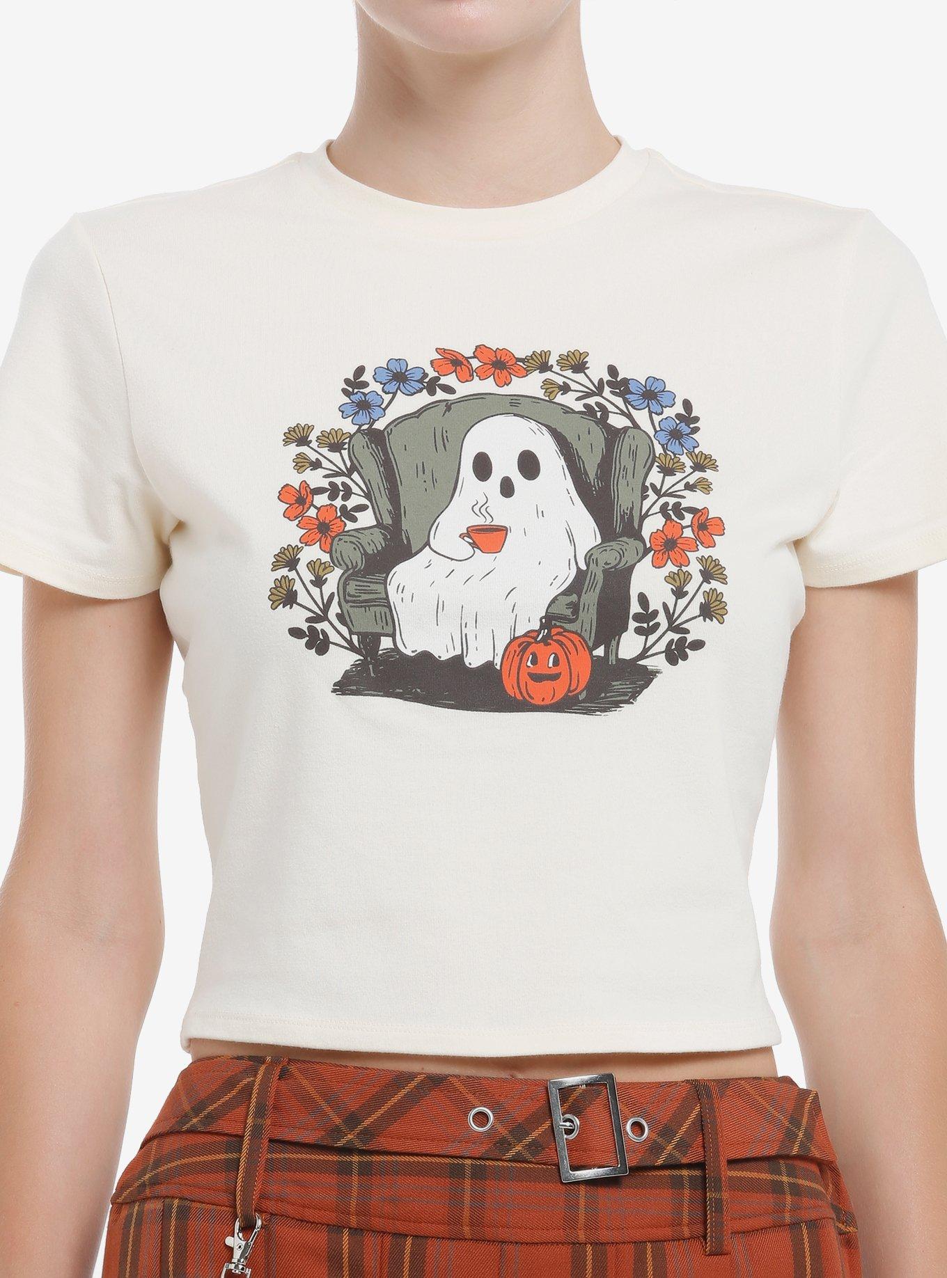 Thorn & Fable Cozy Ghost Girls Baby T-Shirt, ORANGE, hi-res