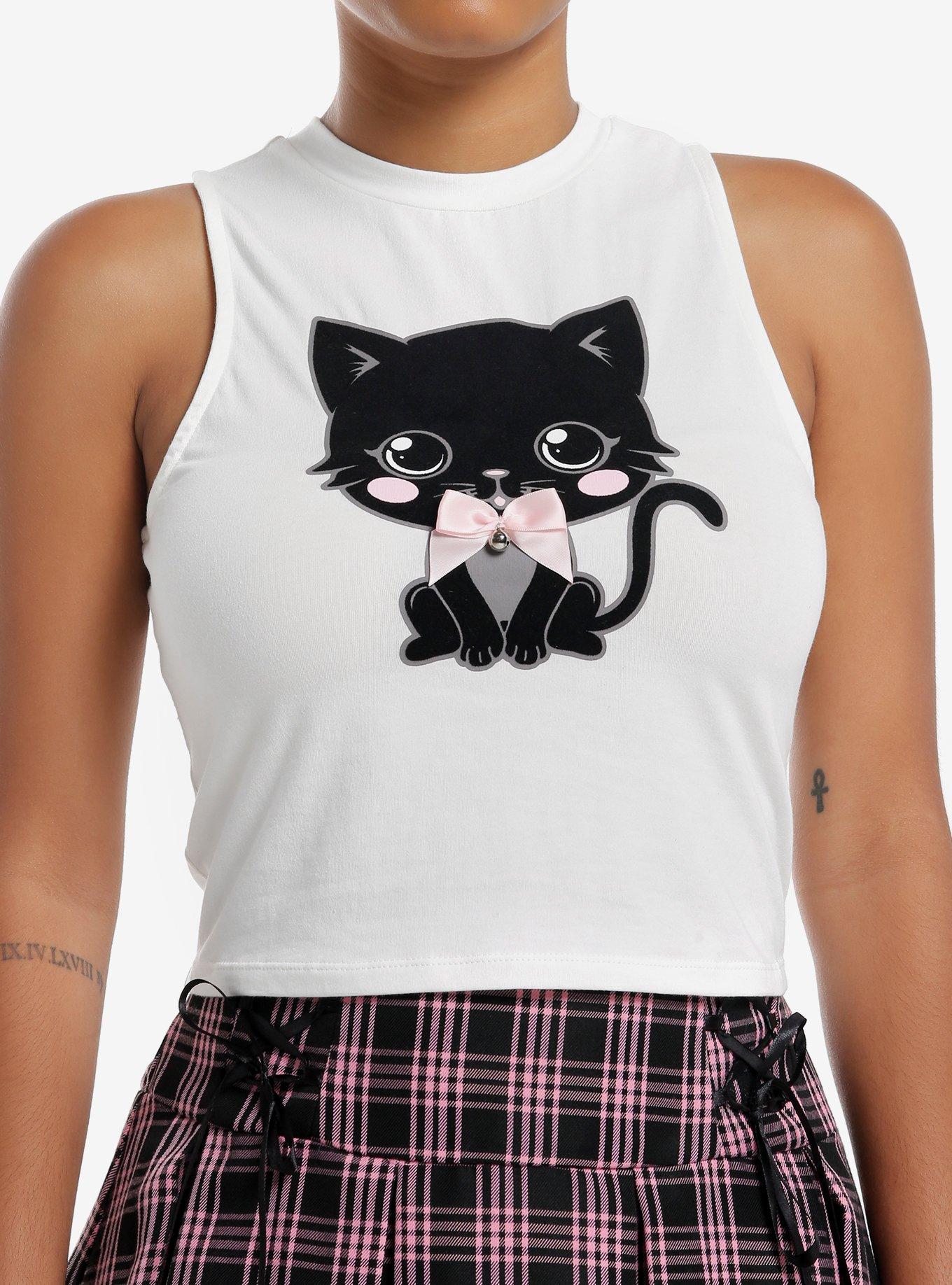 Sweet Society Black Cat Bow Girls Tank Top, , hi-res