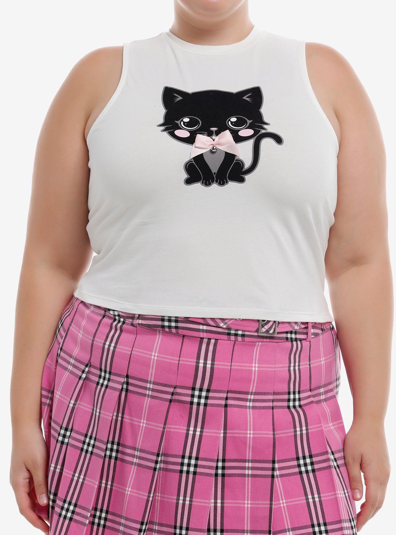 Sweet Society Black Cat Bow Girls Tank Top Plus Size, BLACK, hi-res