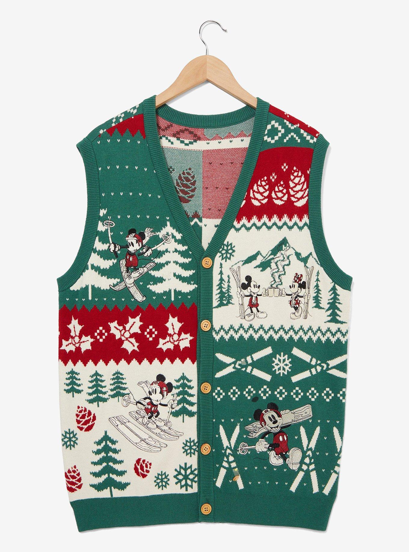 Our Universe Disney Mickey Mouse Skiing Embroidered Sweater Vest &mdash; BoxLunch Exclusive, SAGE, hi-res