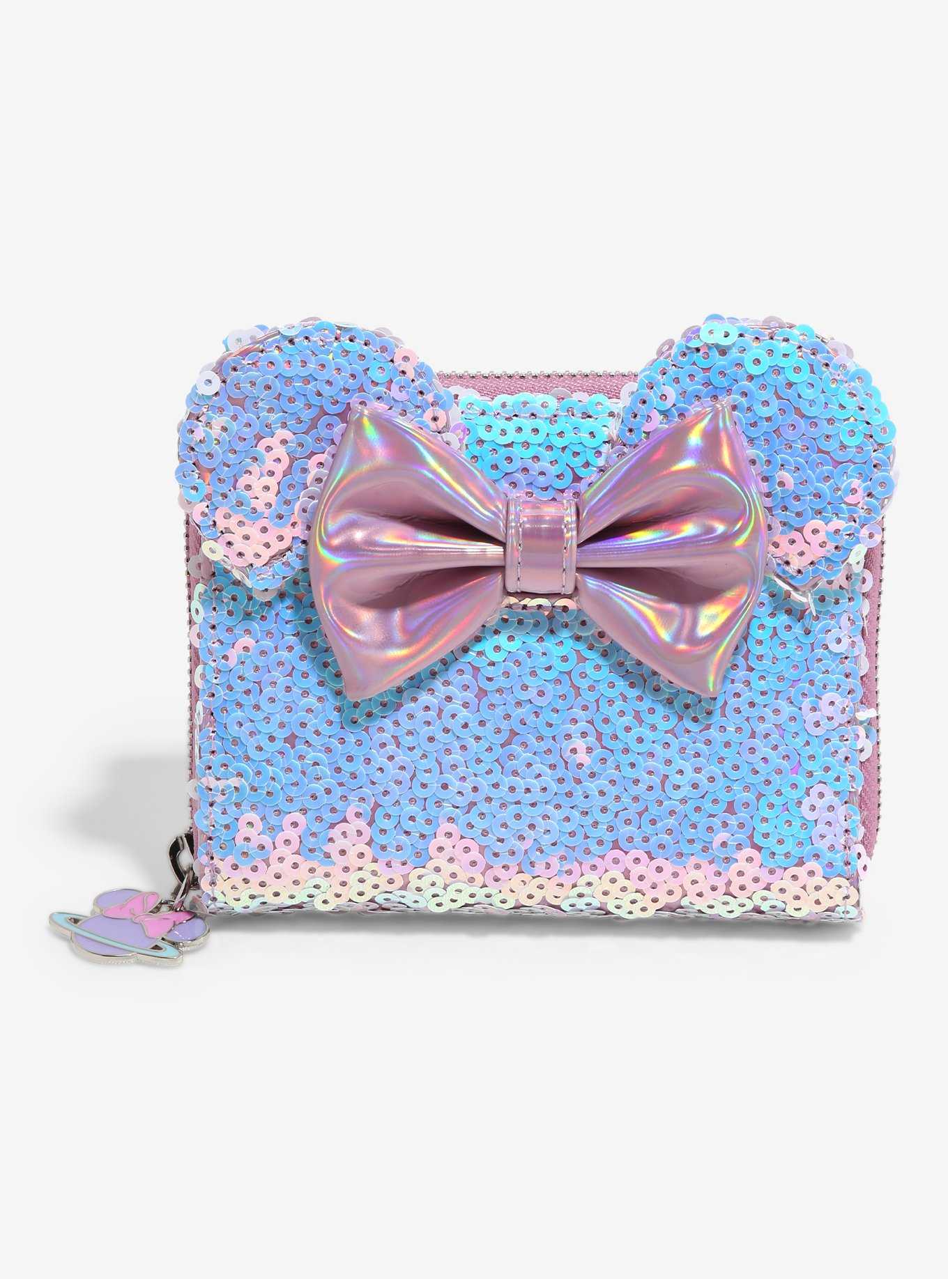 Loungefly Disney Minnie Mouse Ears Holographic Sequined Small Zip Wallet, , hi-res