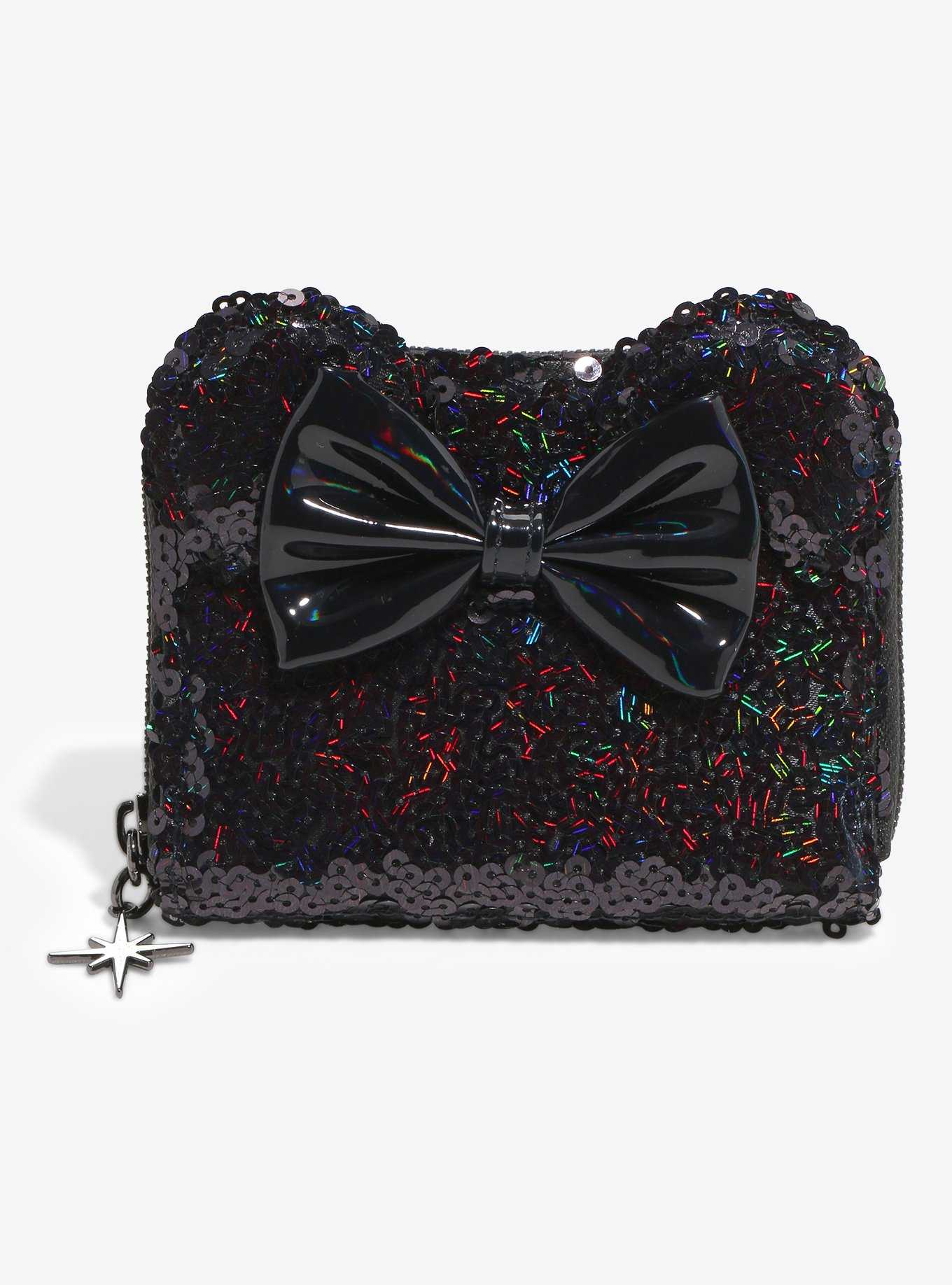 Loungefly Disney Minnie Mouse Black Holographic Sequin Small Zip Wallet, , hi-res