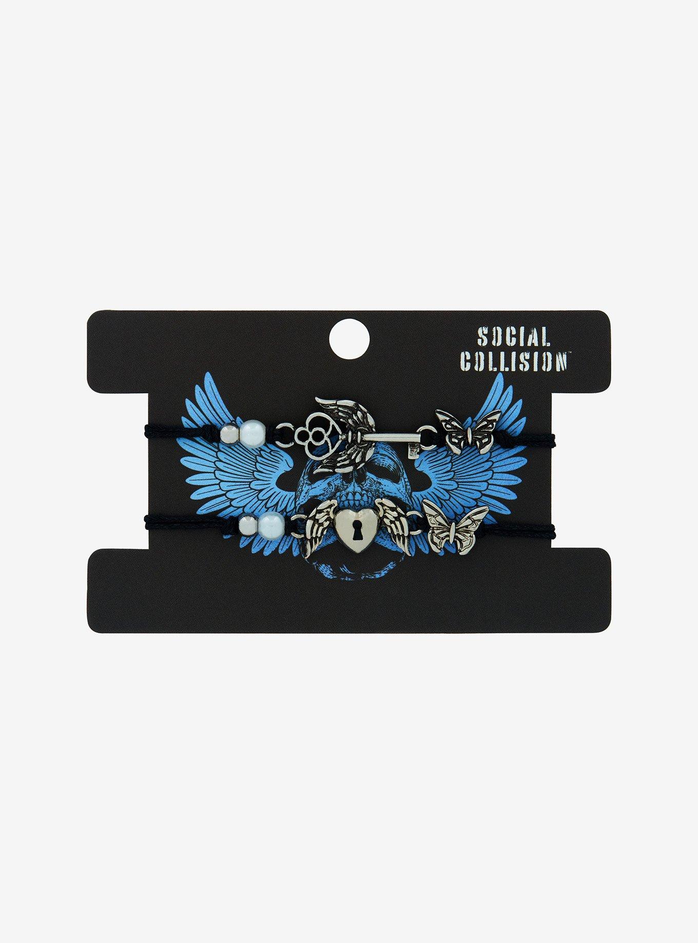 Social Collision Wing Lock & Key Best Friend Cord Bracelet Set