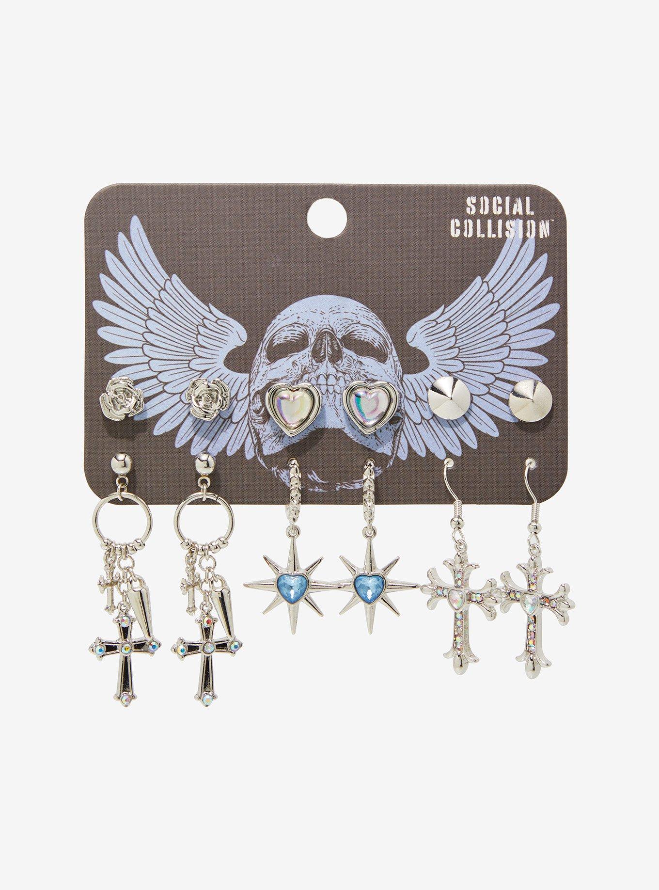 Social Collision Spike Star Gothic Cross Earring Set, , hi-res