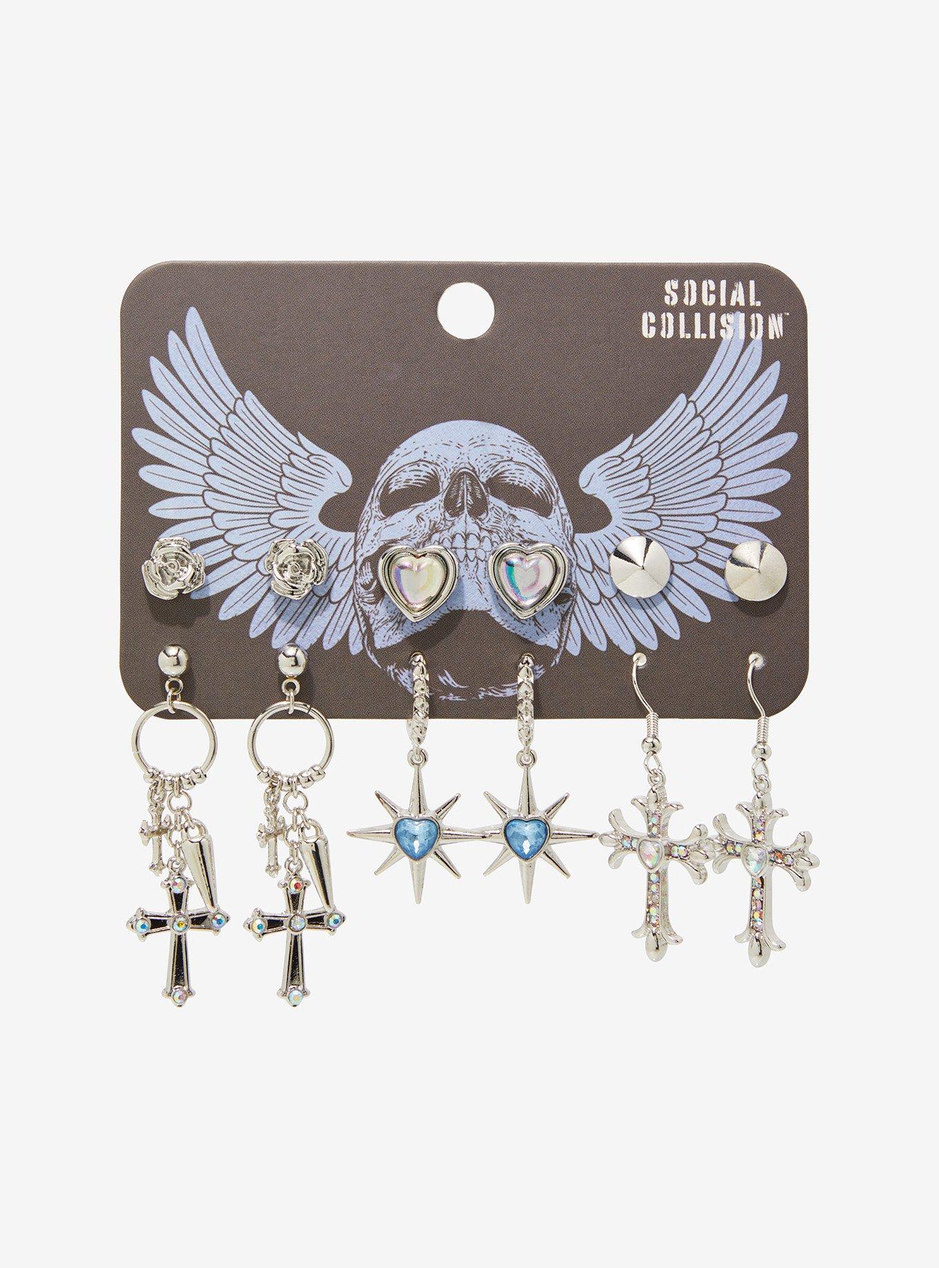 Social Collision Spike Star Gothic Cross Earring Set, , hi-res