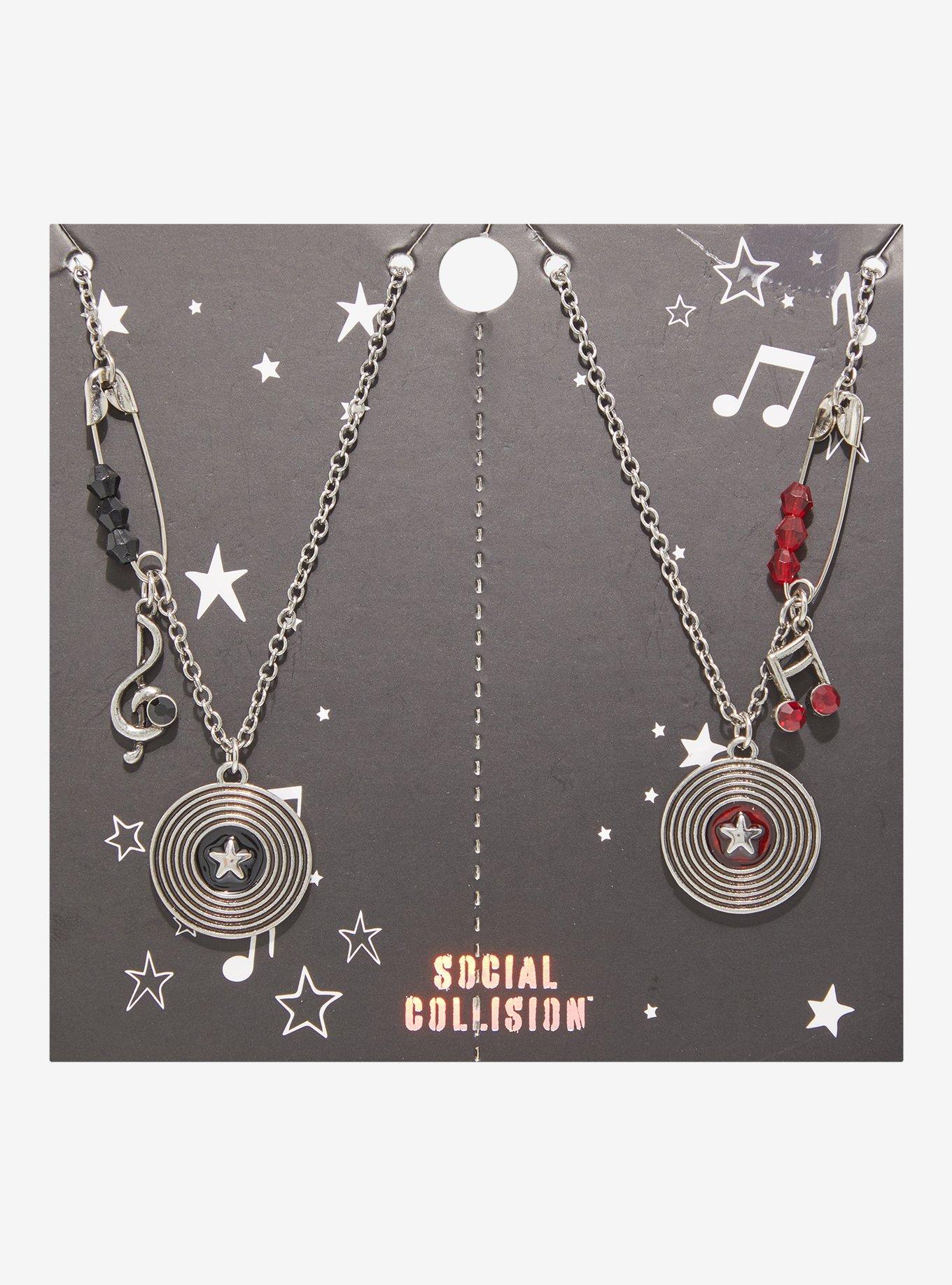 Social Collision Music Note Record Best Friend Necklace Set