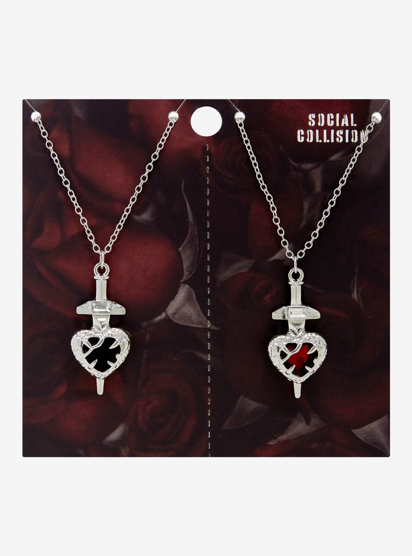 Social Collision Heart Gem Dagger Best Friend Necklace Set, , hi-res