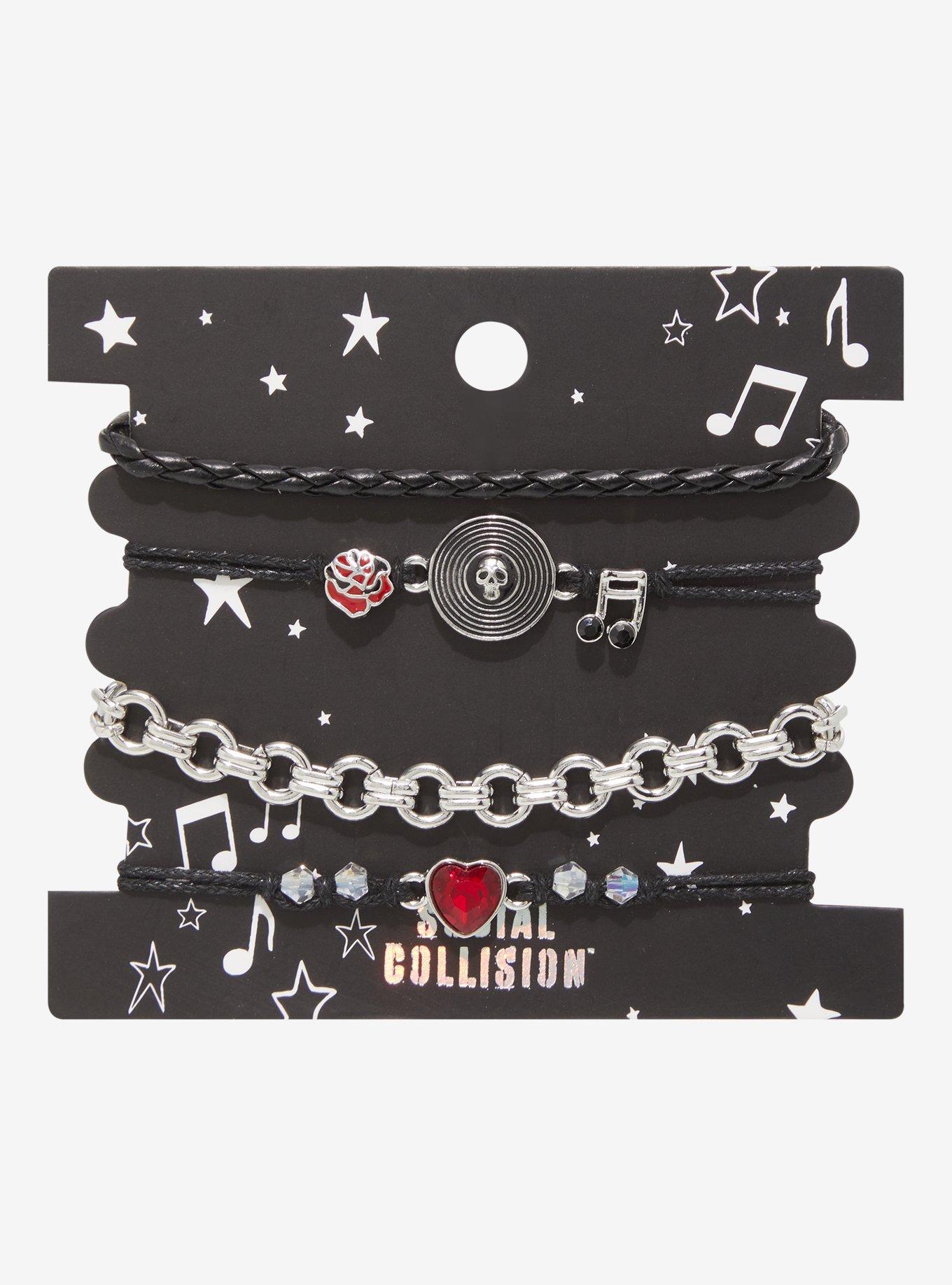 Social Collision Vinyl Record Heart Chain Bracelet Set