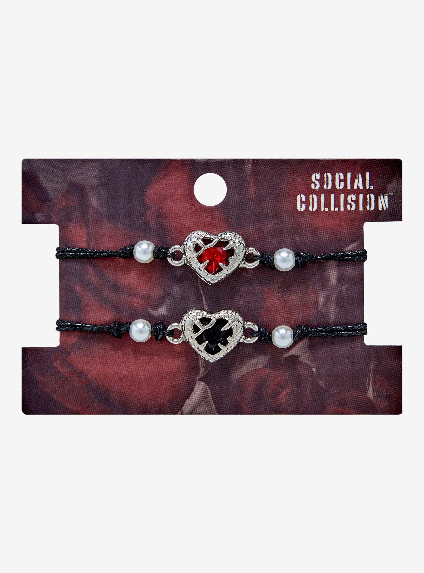 Social Collision Heart Gem Best Friend Cord Bracelet Set, , hi-res