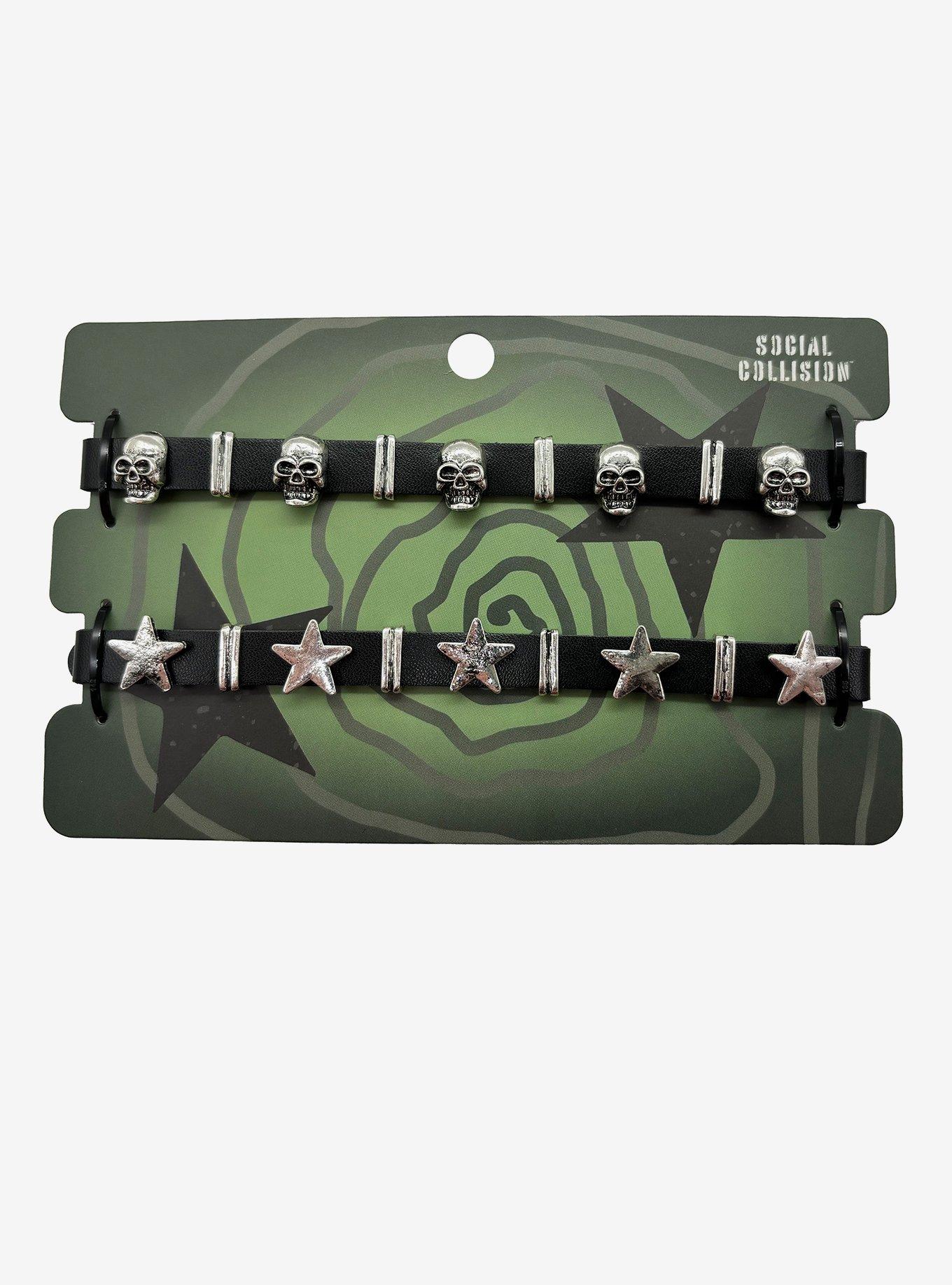 Social Collision Skull & Star Faux Leather Choker Set, , hi-res