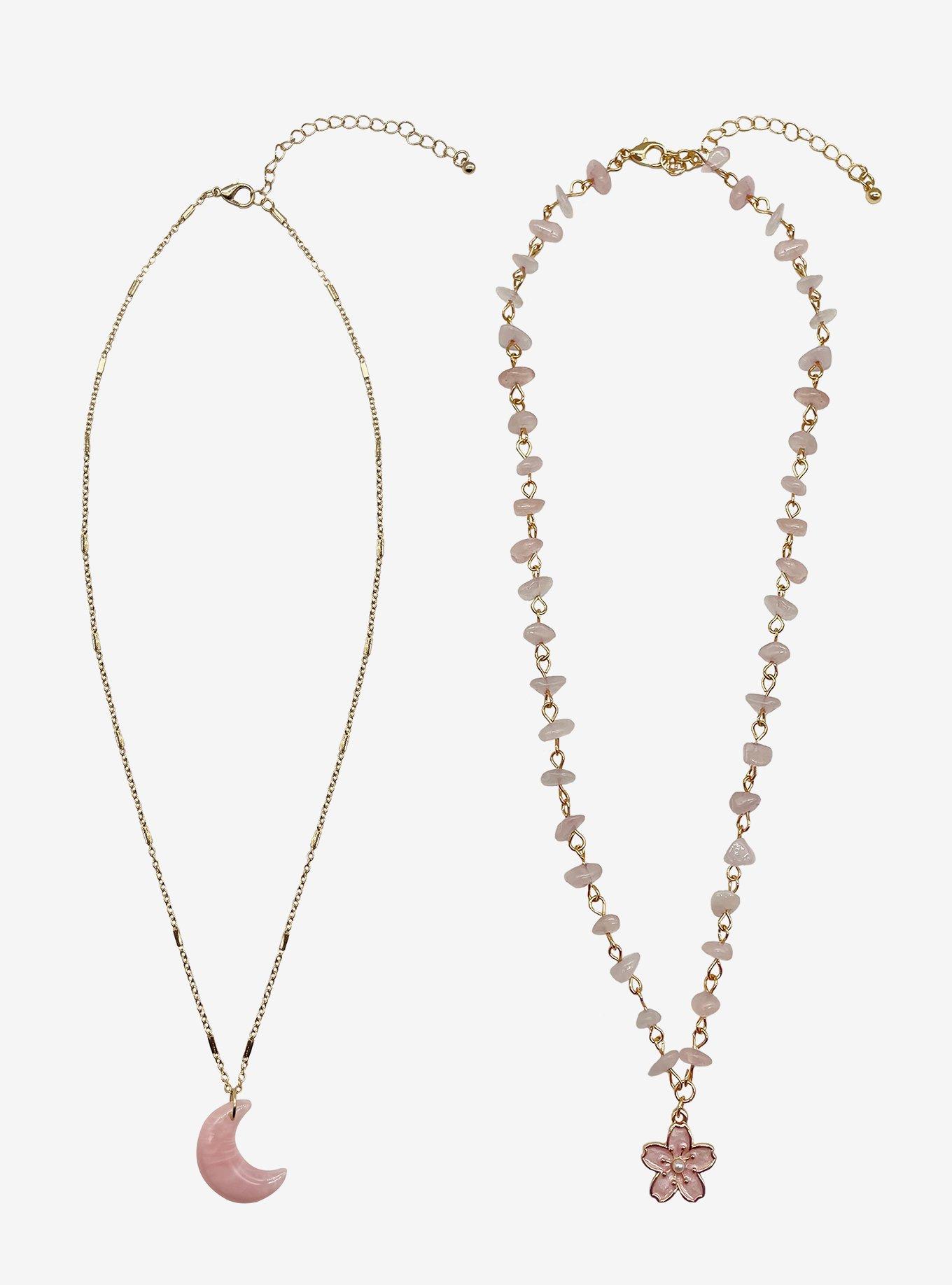 Sweet Society Pink Sakura Moon Crystal Necklace Set, , hi-res