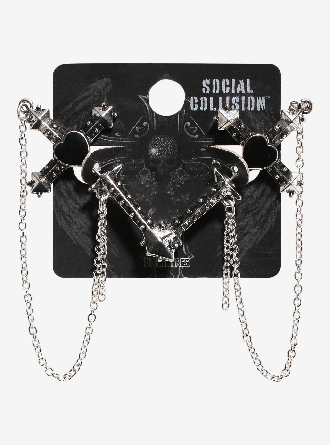 Social Collision Sword Chain Front/Back Earrings, , hi-res