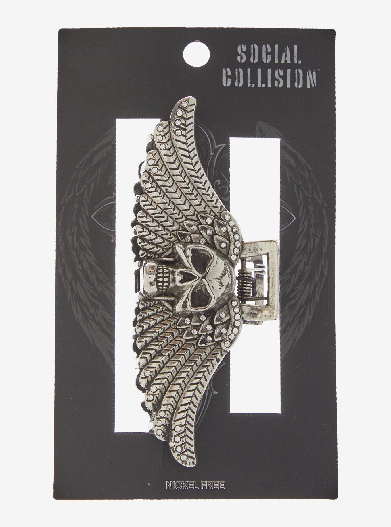 Social Collision Winged Skull Claw Hair Clip, , hi-res