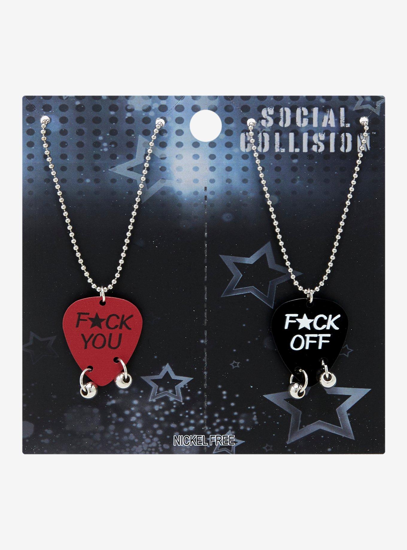 Social Collision Guitar Pick Best Friend Necklace Set, , hi-res
