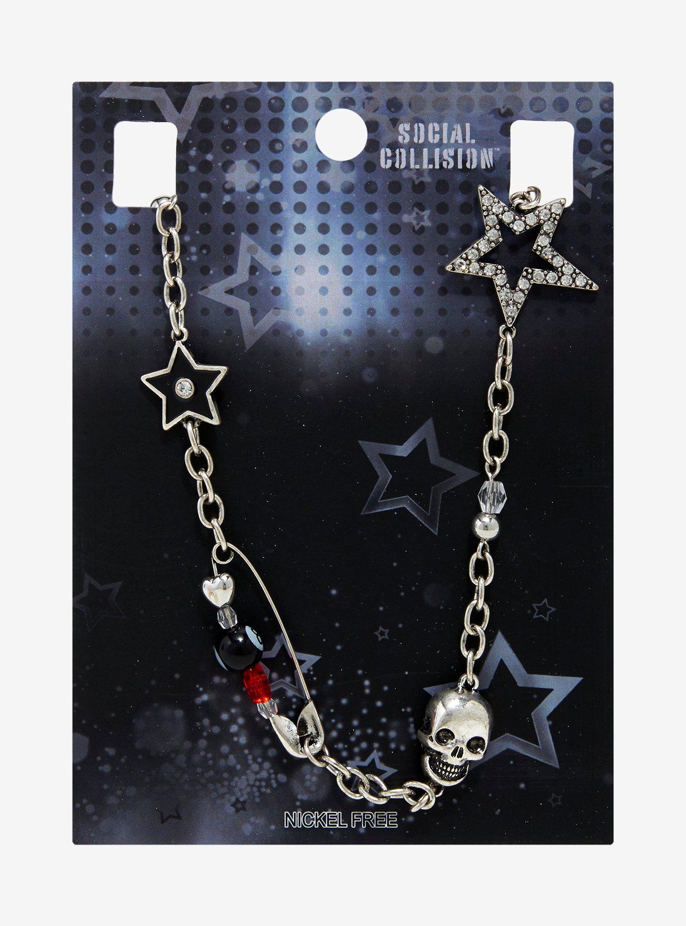 Social Collision Bling Star Skull Charm Necklace, , hi-res