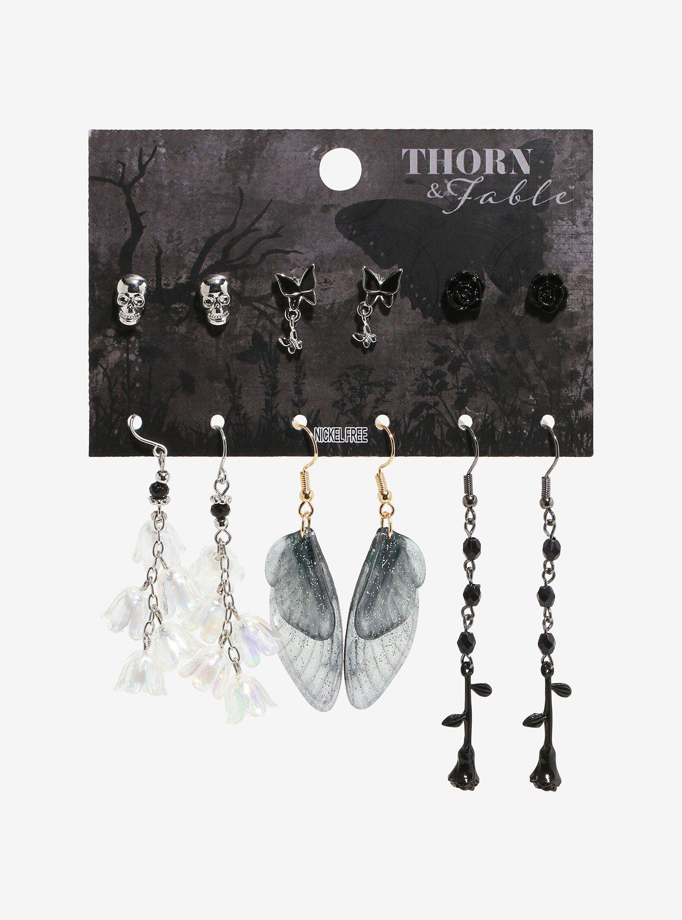 Thorn & Fable Black Rose Wing Earring Set, , hi-res