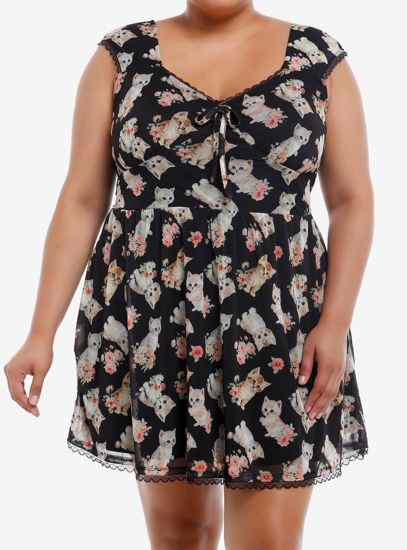 Sweet Society Kitten Roses Lace Mesh Dress Plus Size, , hi-res