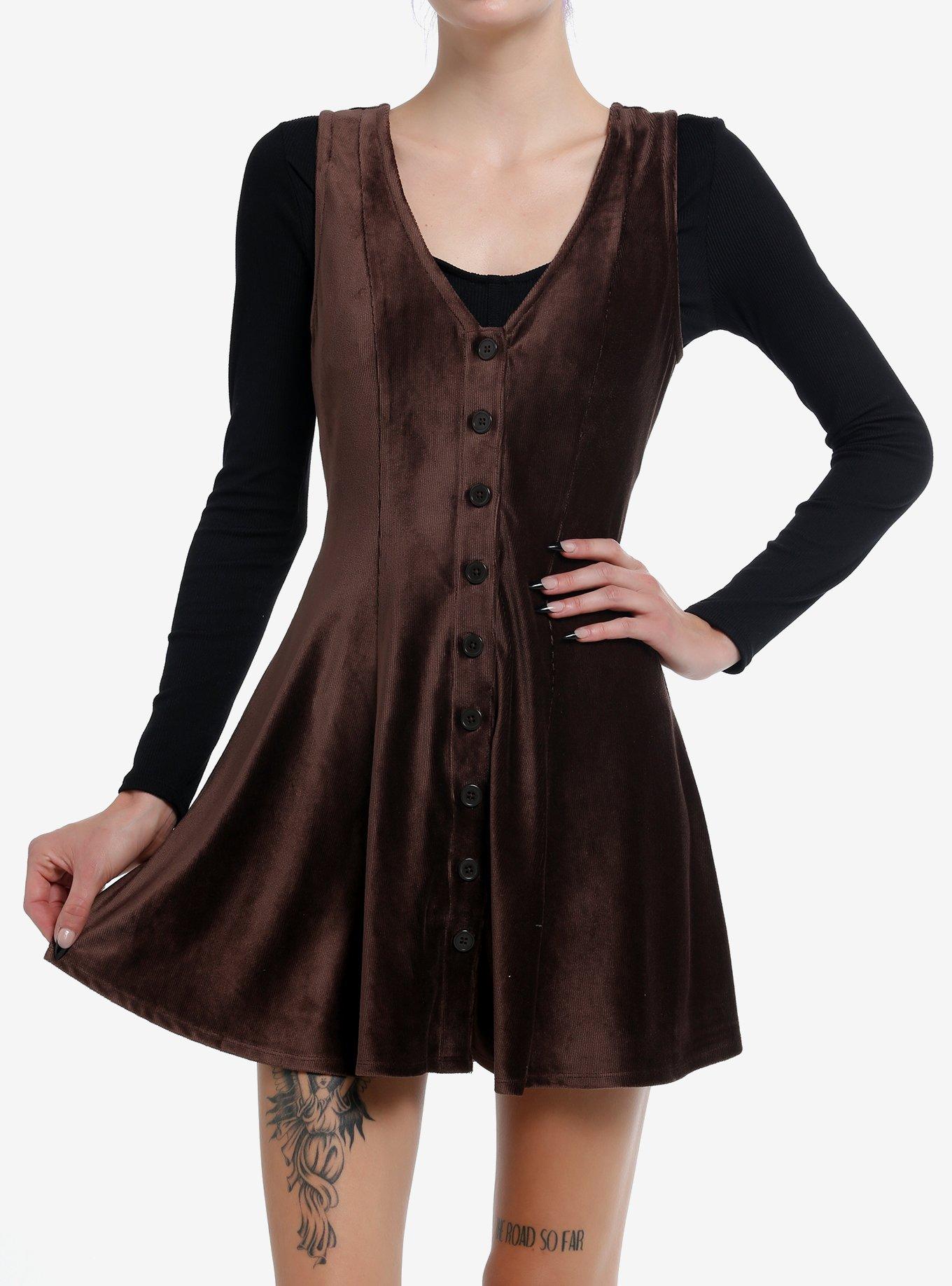 Thorn & Fable Brown Corduroy Tank Dress, , hi-res