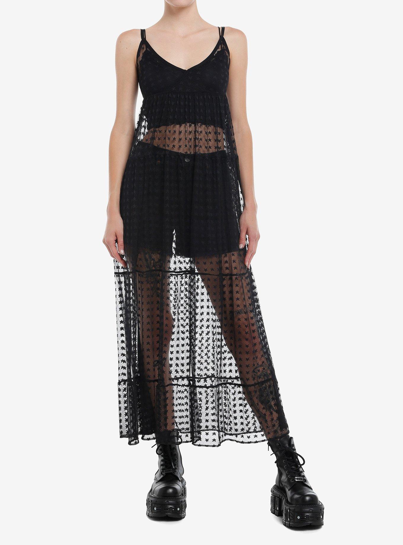 Cosmic Aura Star Mesh Sheer Maxi Dress, BLACK, hi-res