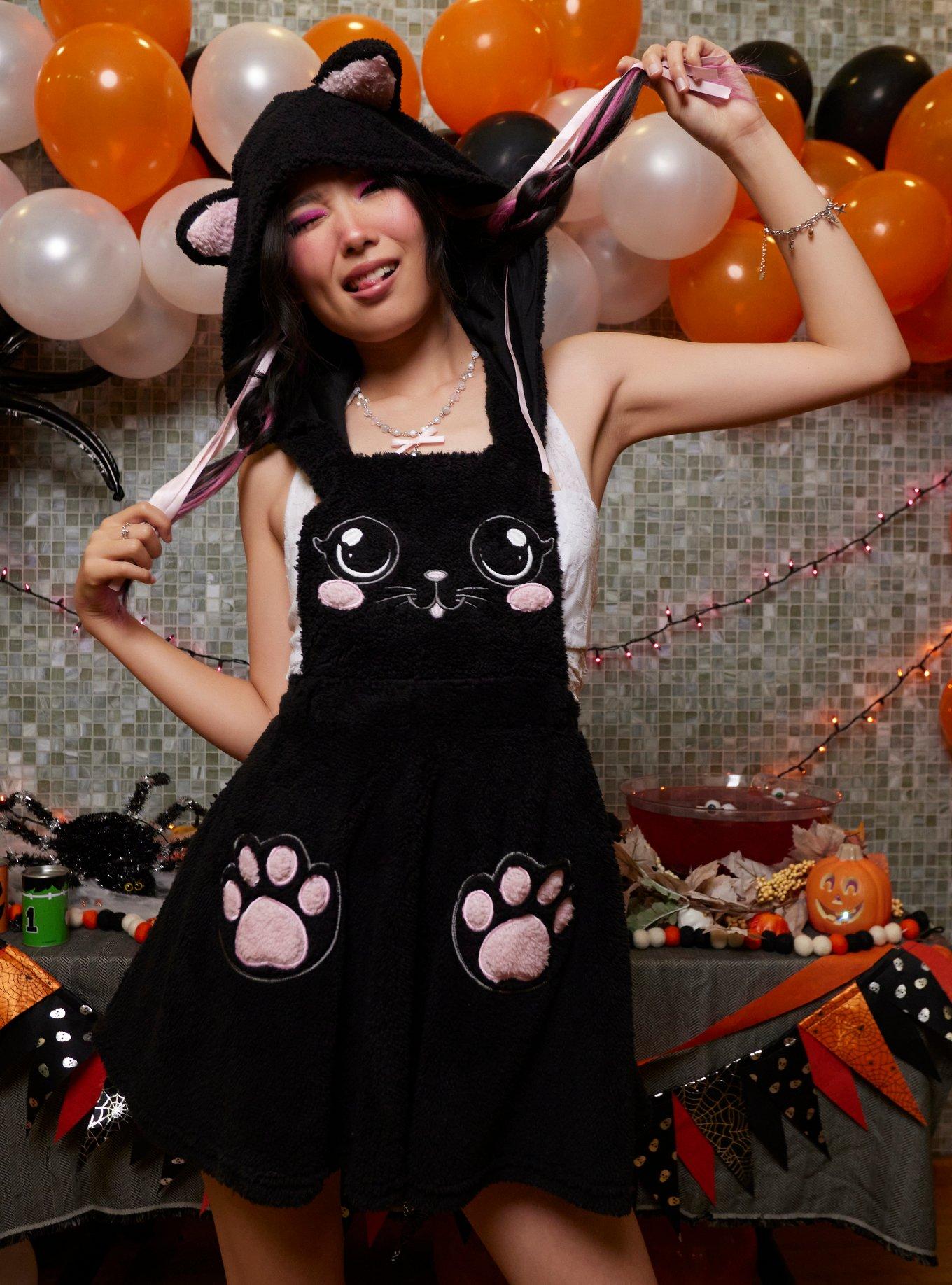 Sweet Society Black Cat Fuzzy Hooded Skirtall, PINK, hi-res