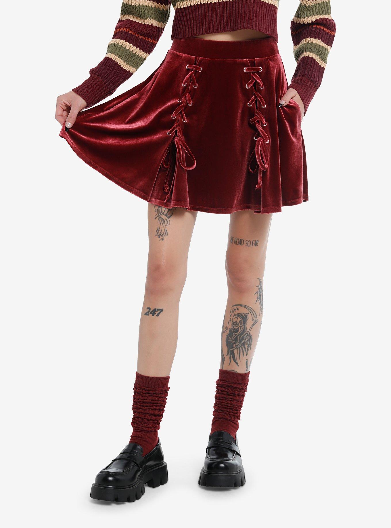 Burgundy skater skirt best sale