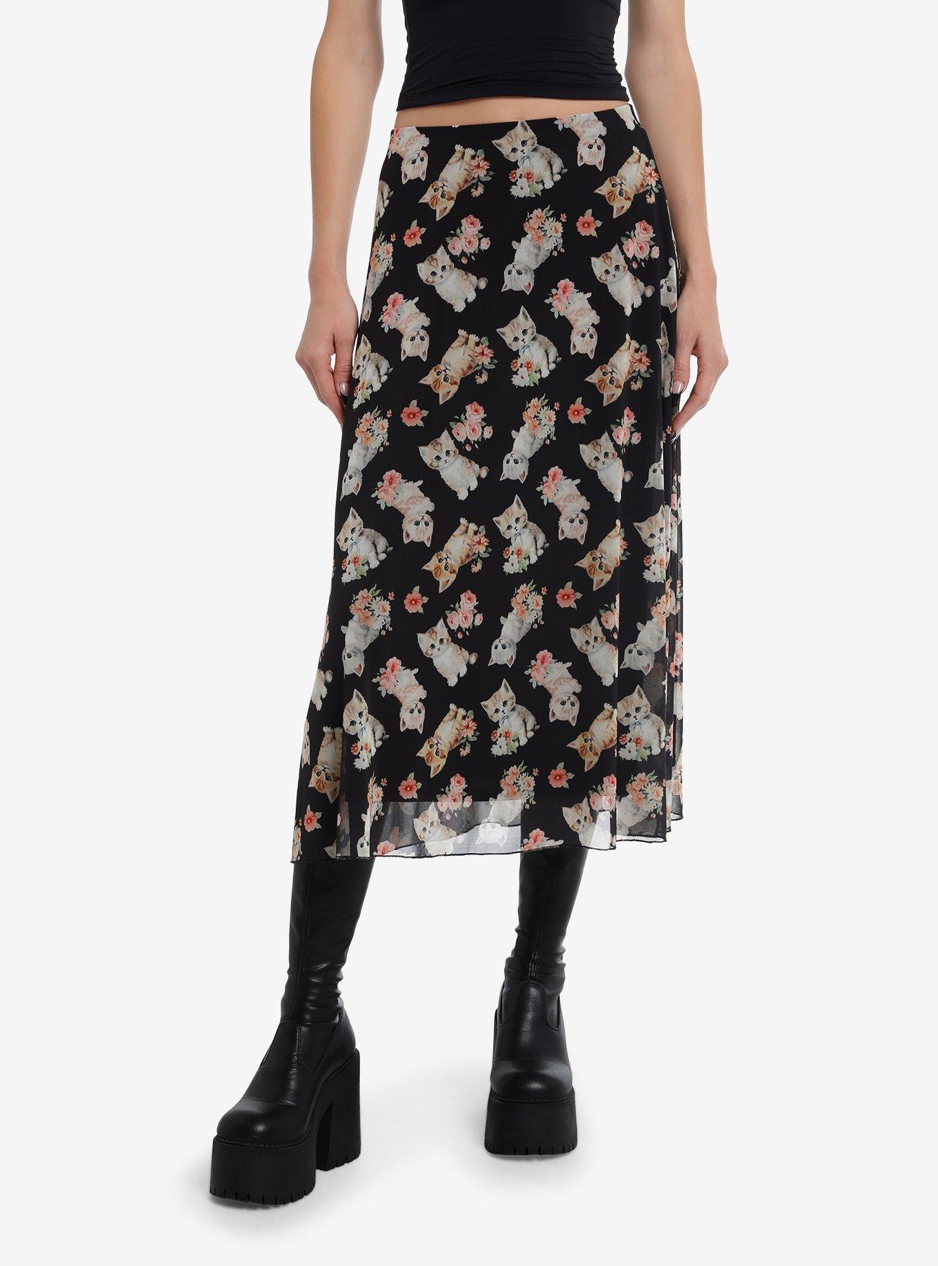 Sweet Society Kittens Mesh Midi Skirt, MULTI, hi-res