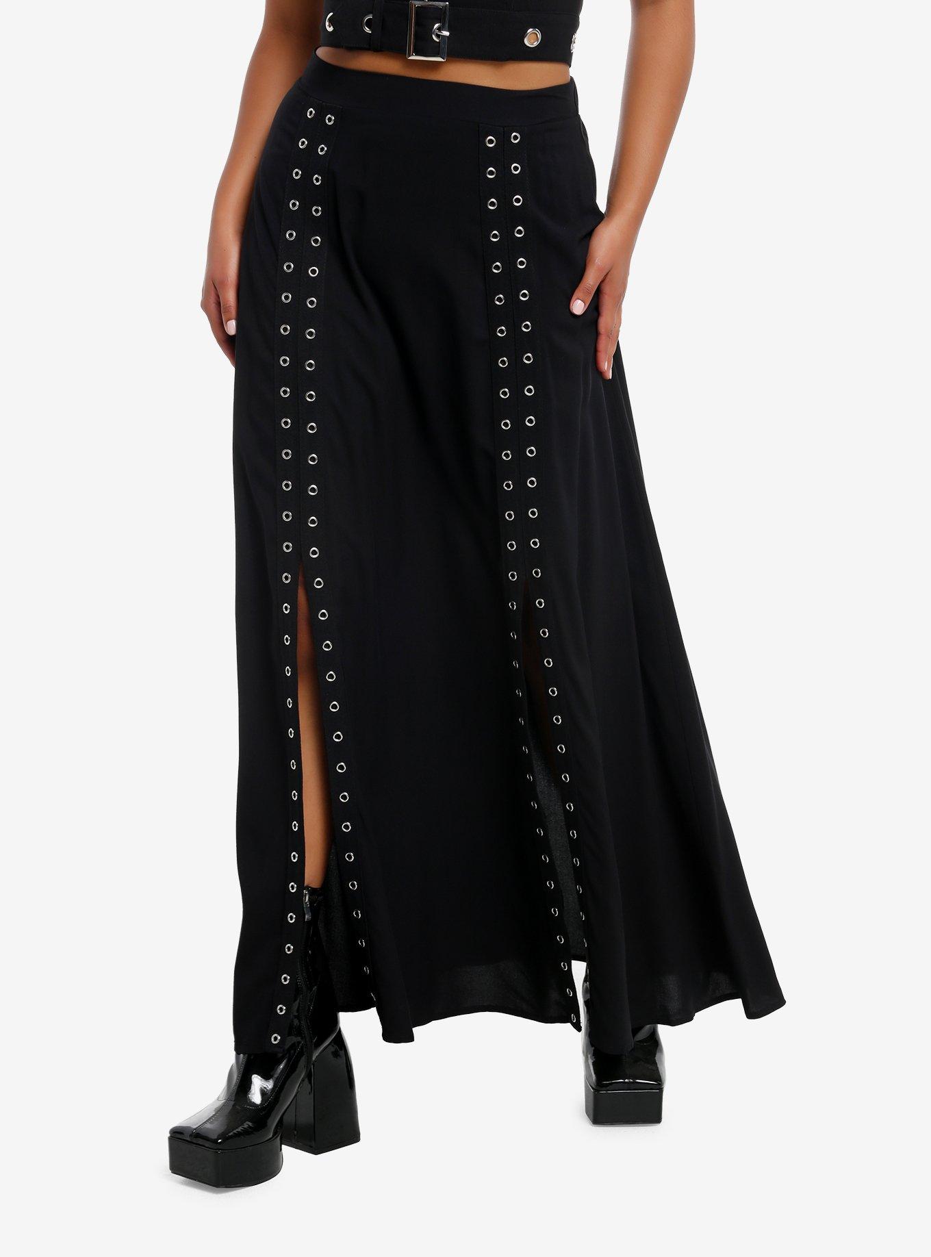 Cosmic Aura Black Grommet Tape Maxi Skirt, , hi-res