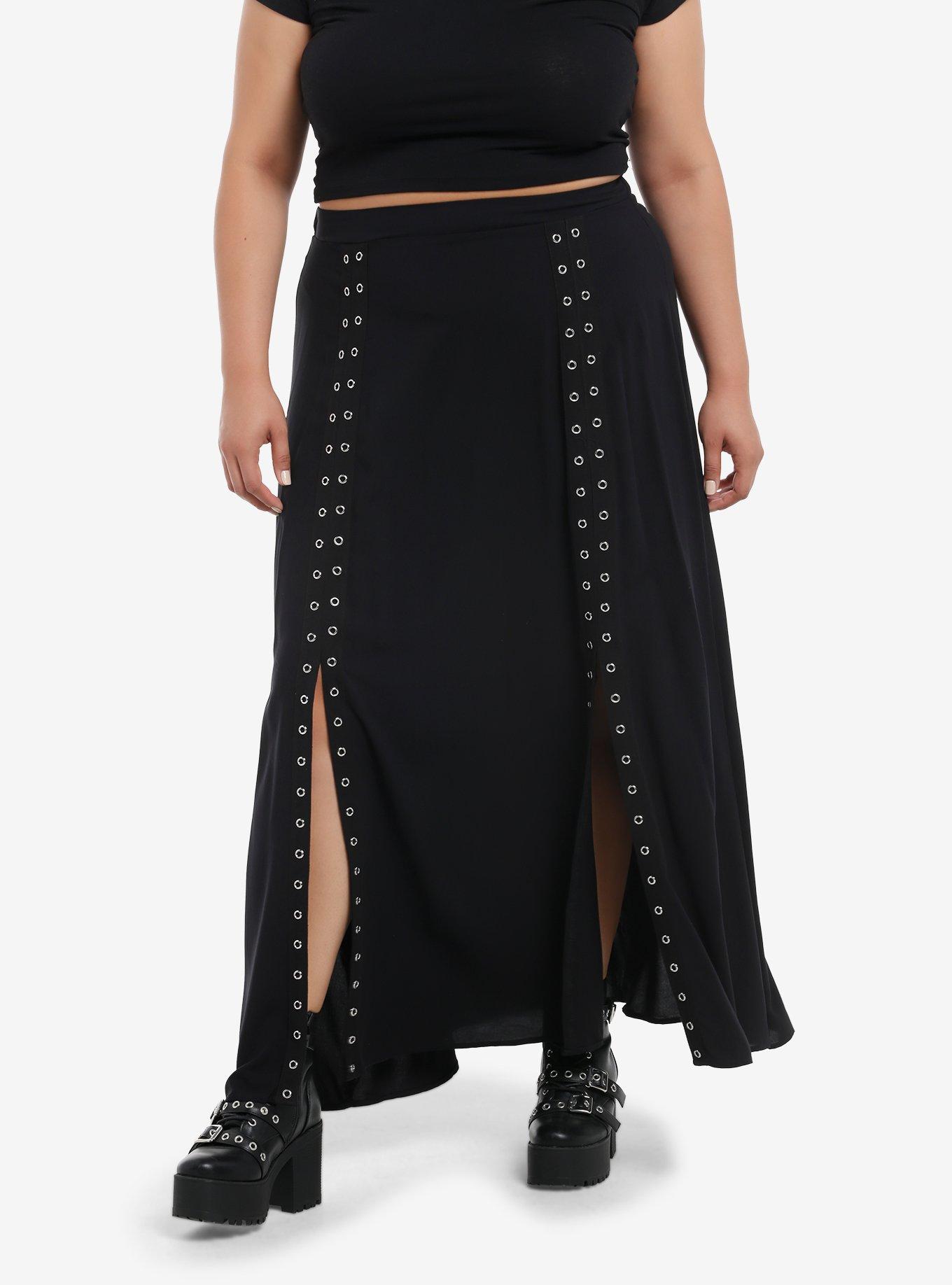 Cosmic Aura Black Grommet Tape Maxi Skirt Plus Size Hot Topic 8075