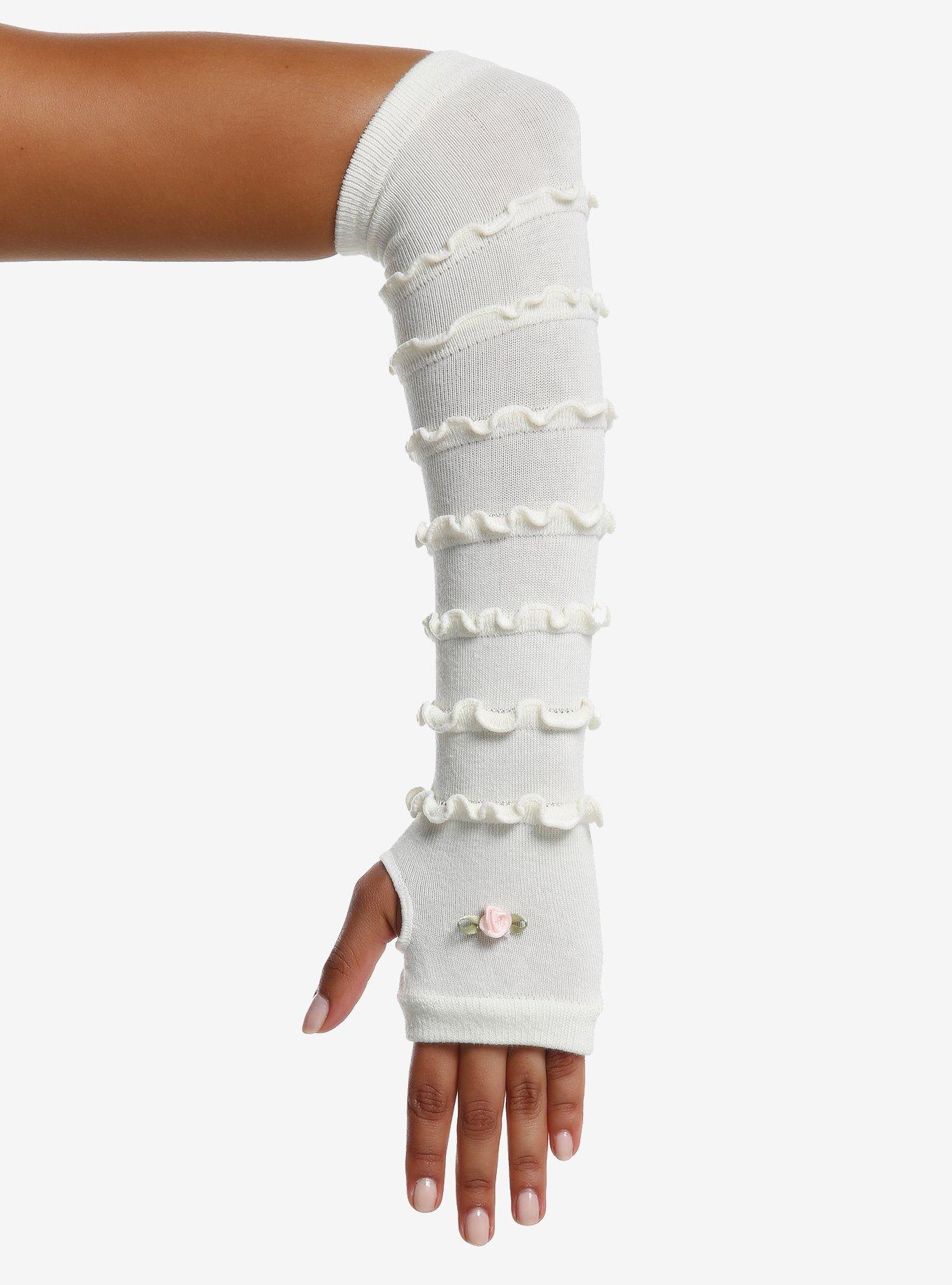Cream Ruffle Rose Arm Warmers, , hi-res