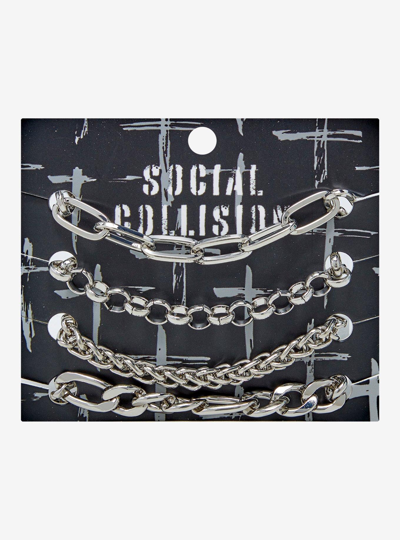 Social Collision Silver Chain Bracelet Set