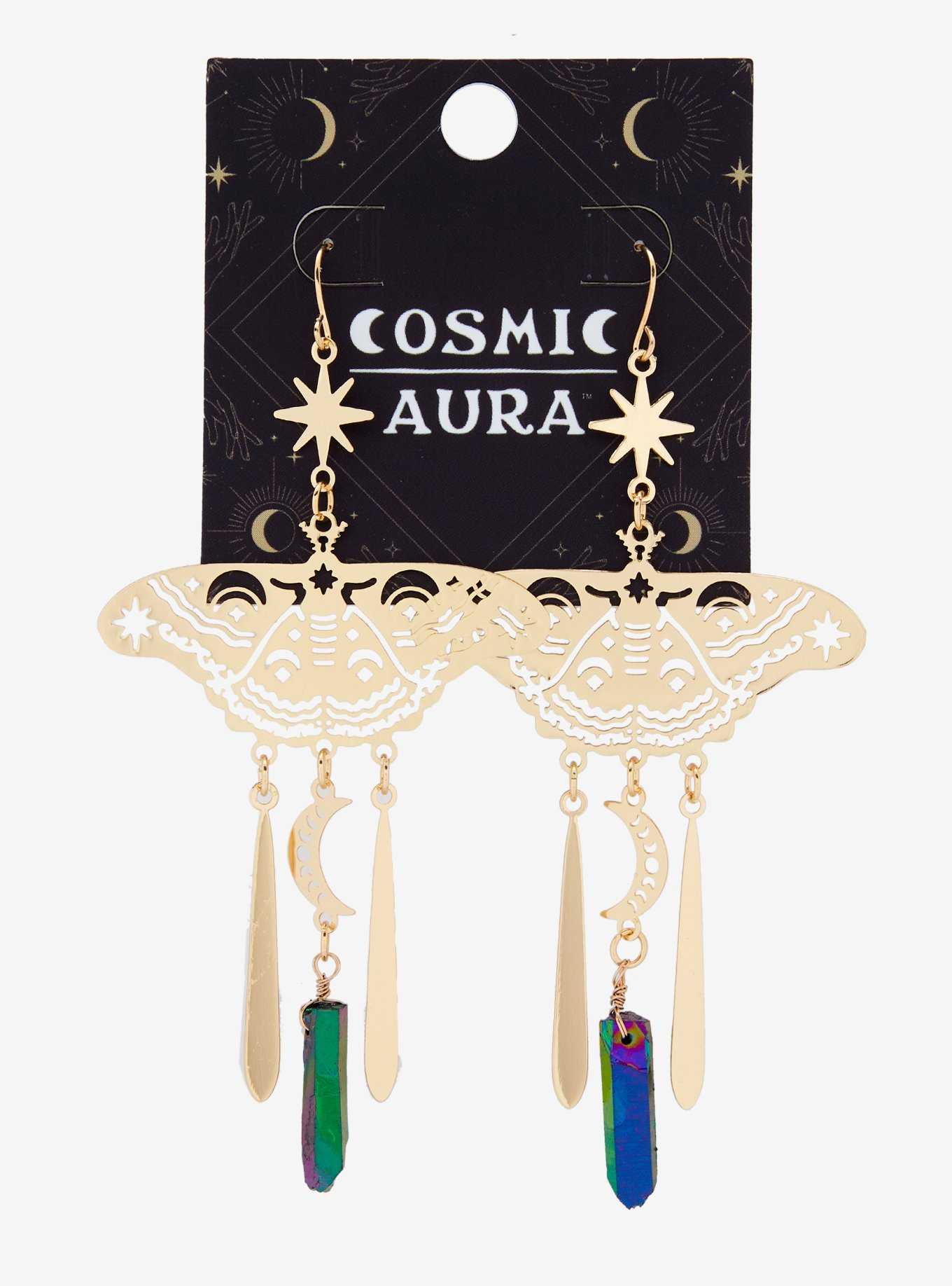 Cosmic Aura Moth Crystal Drop Earrings, , hi-res