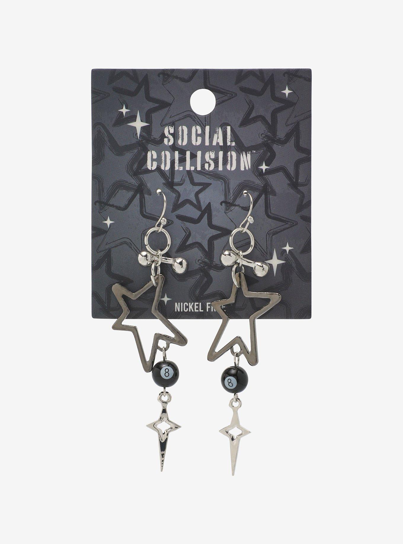 Social Collision Star Pendant 8 Ball Earrings, , hi-res