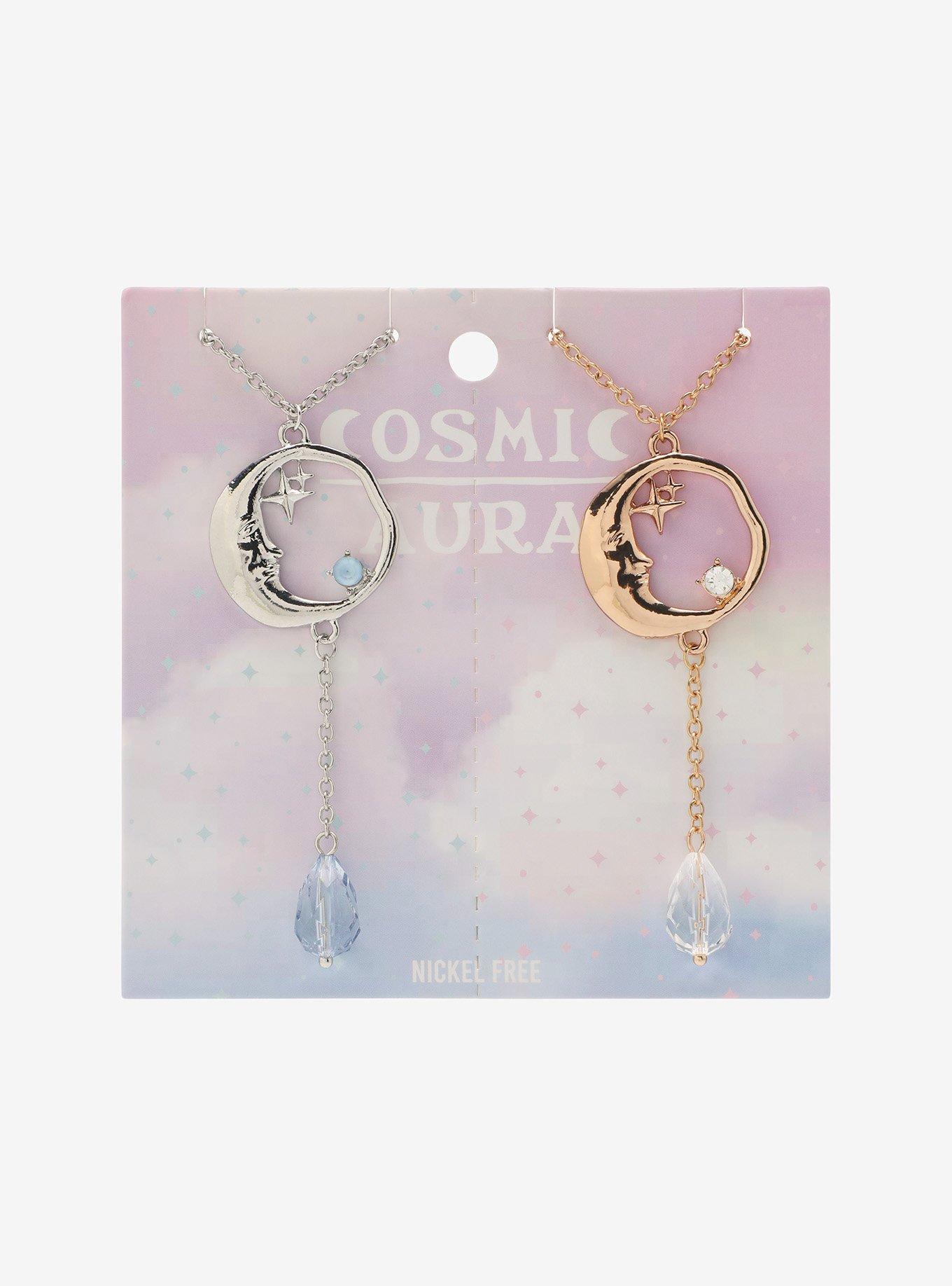 Cosmic Aura Moon Gem Drop Best Friend Necklace Set