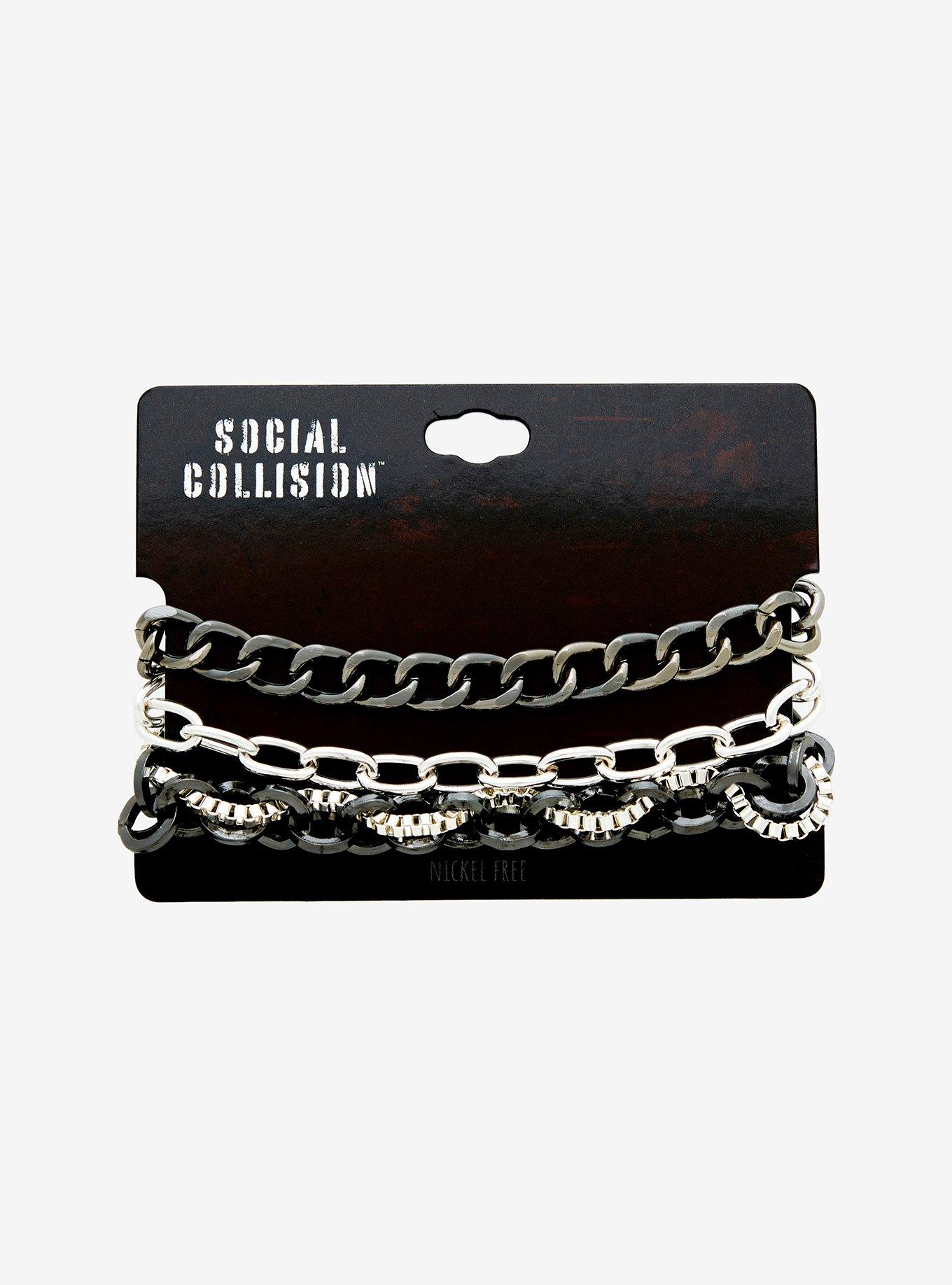 Social Collision Multi Chain Bracelet Set, , hi-res