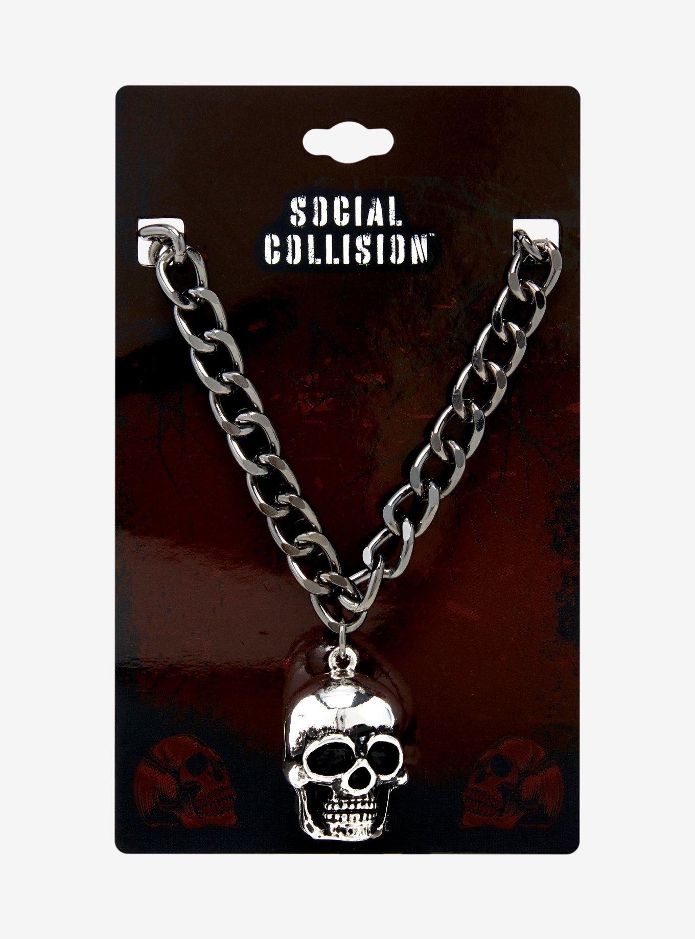 Social Collision Skull Pendant Chain Necklace, , hi-res